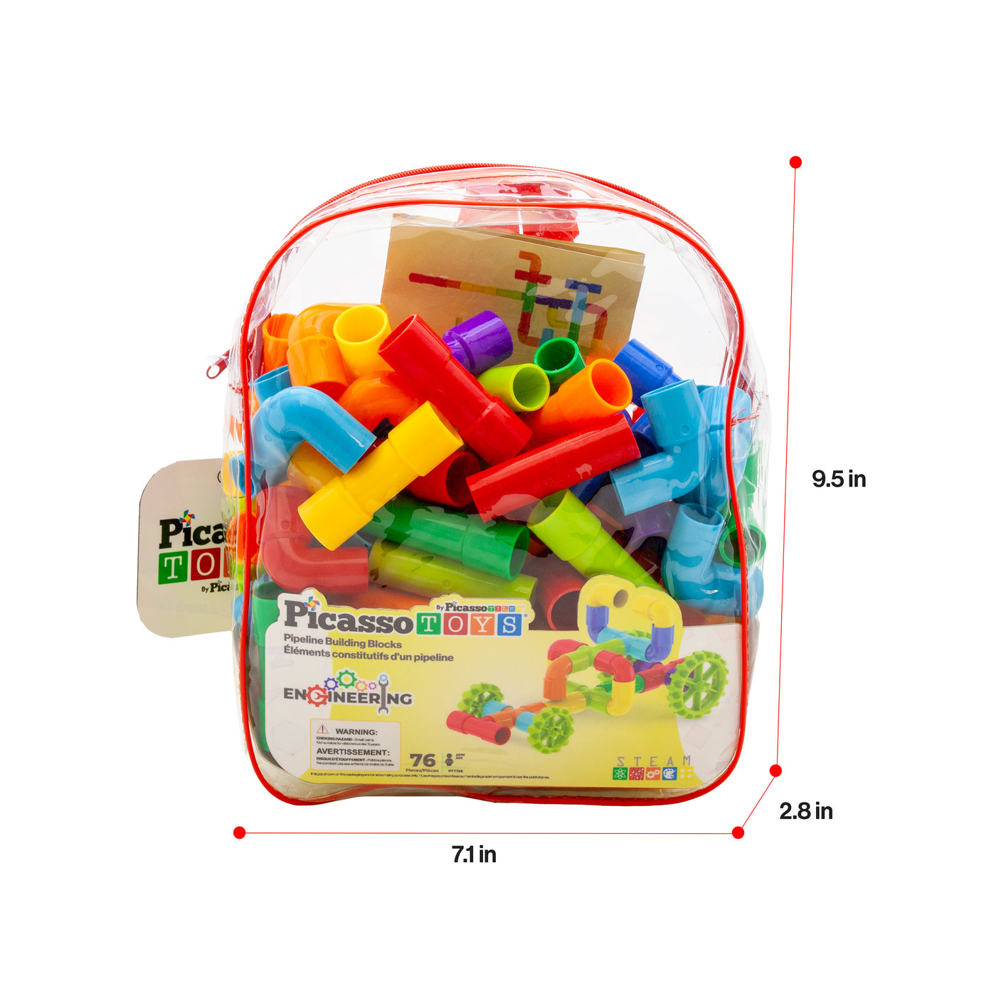 PicassoTiles Pipe Building Tube Construction Set with Wheels & Storage Backpack 76pc