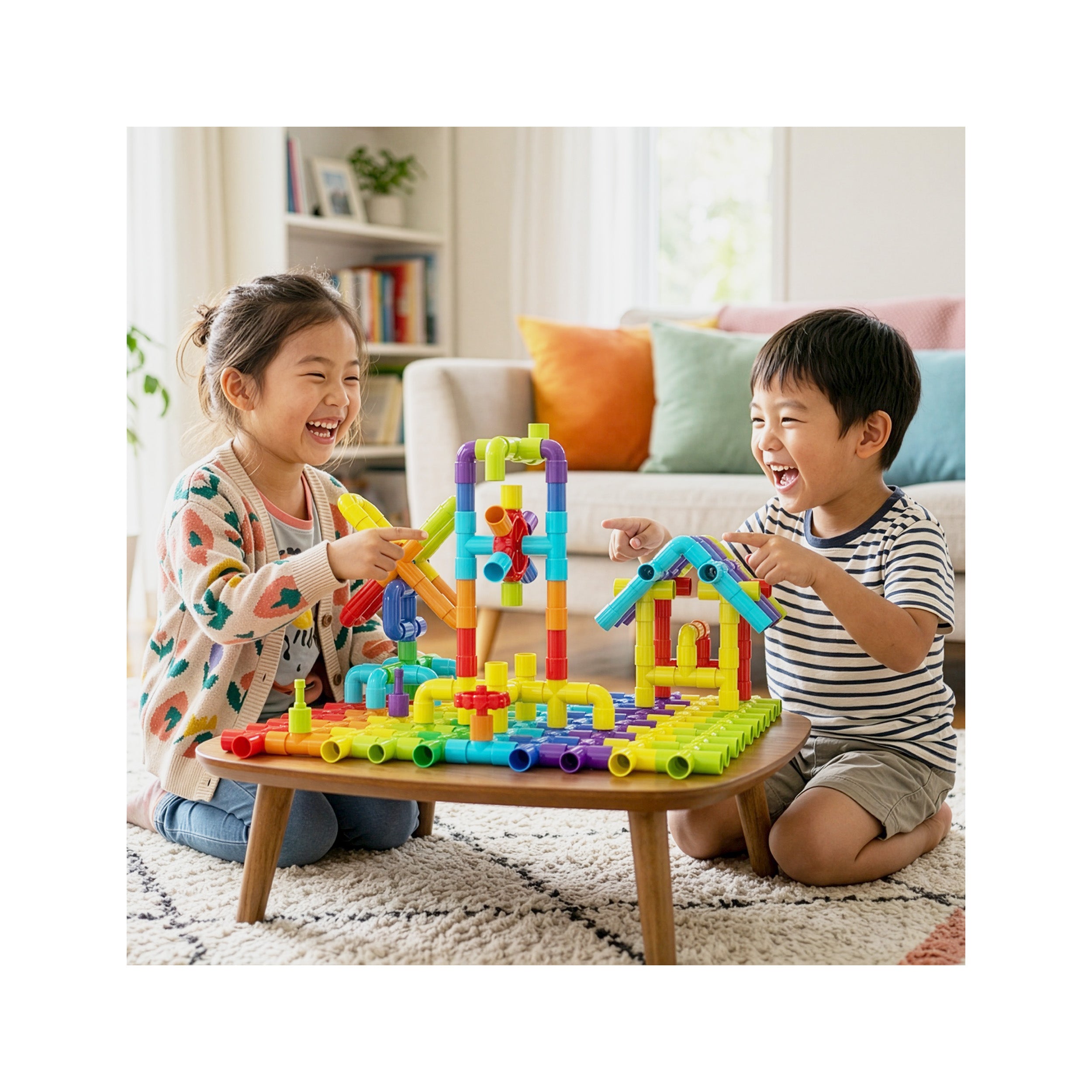 PicassoTiles Pipe Building Construction Set with Wheels & Storage Box 100pc