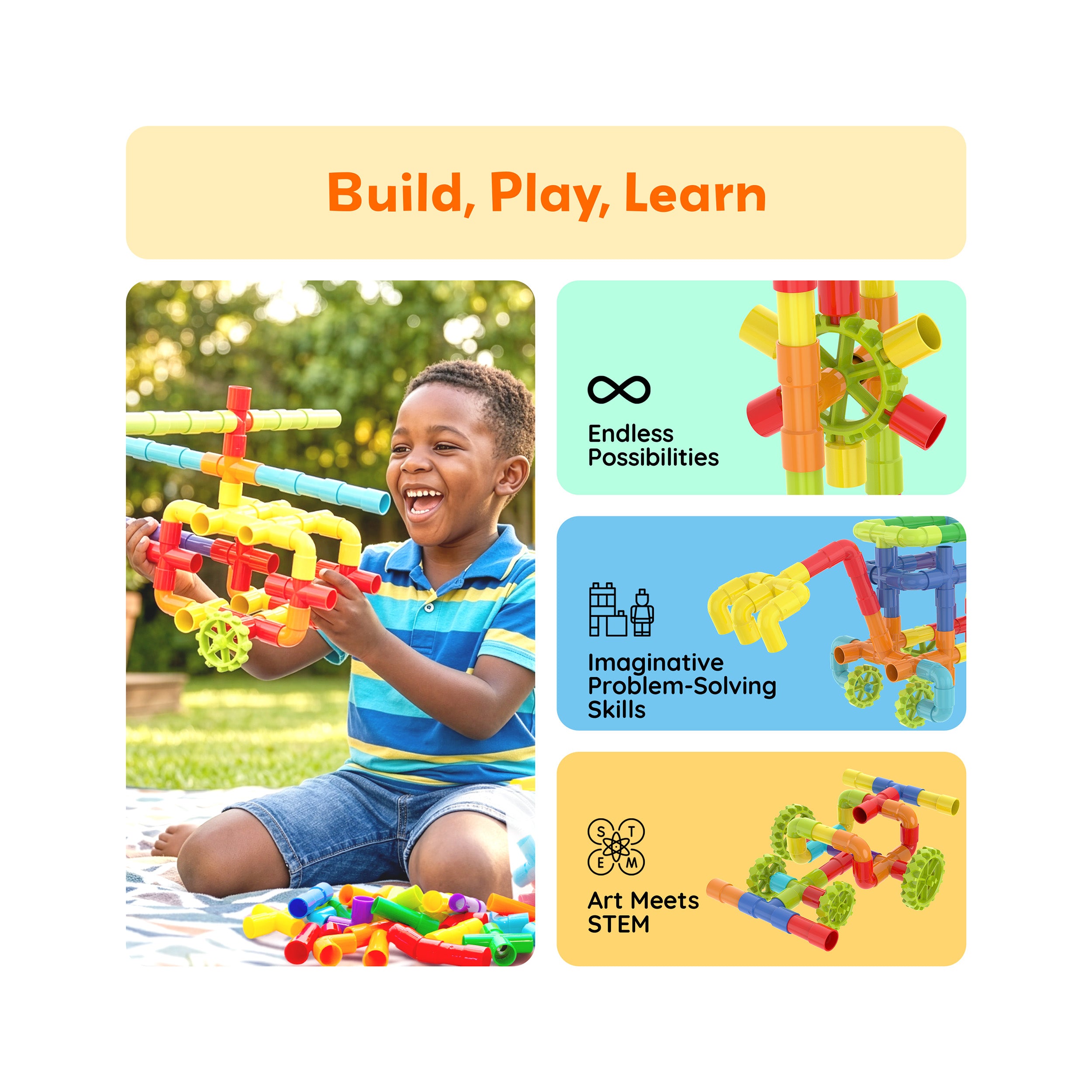 PicassoTiles Pipe Building Construction Set with Wheels & Storage Box 100pc