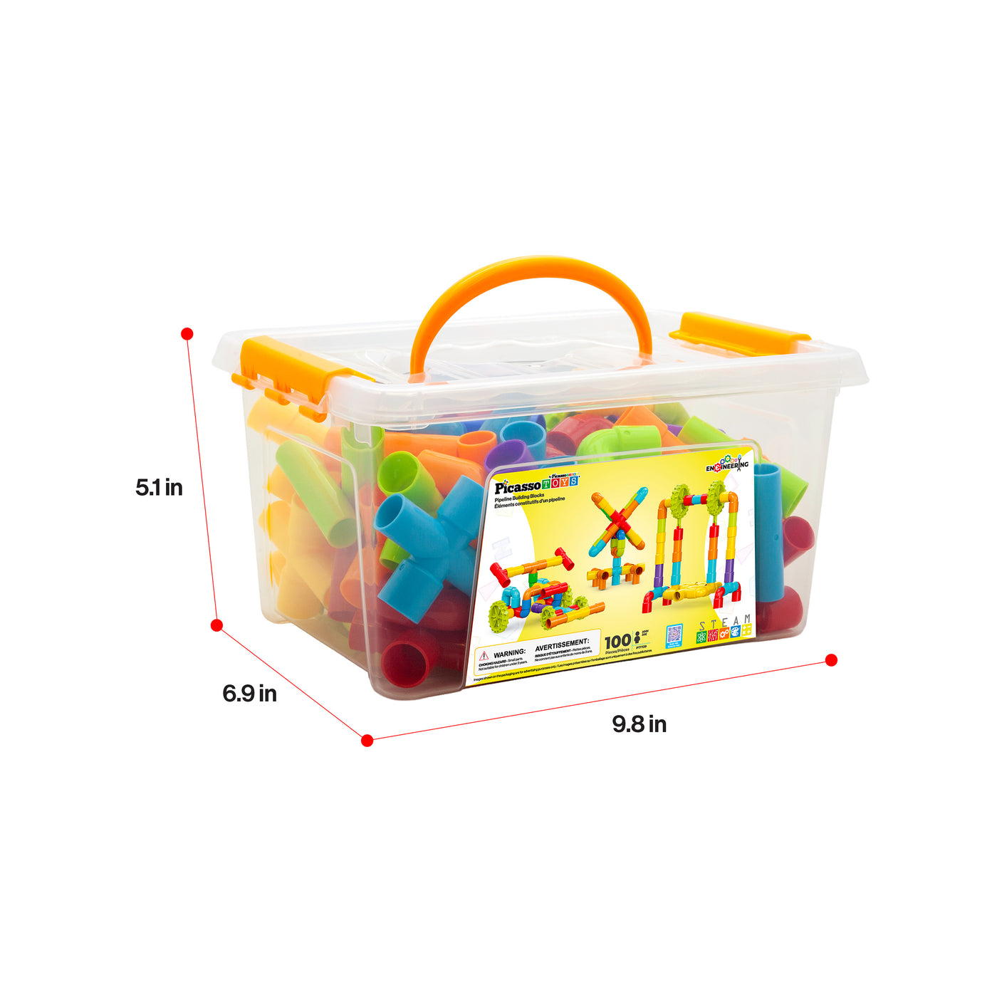 PicassoTiles Pipe Building Construction Set with Wheels & Storage Box 100pc