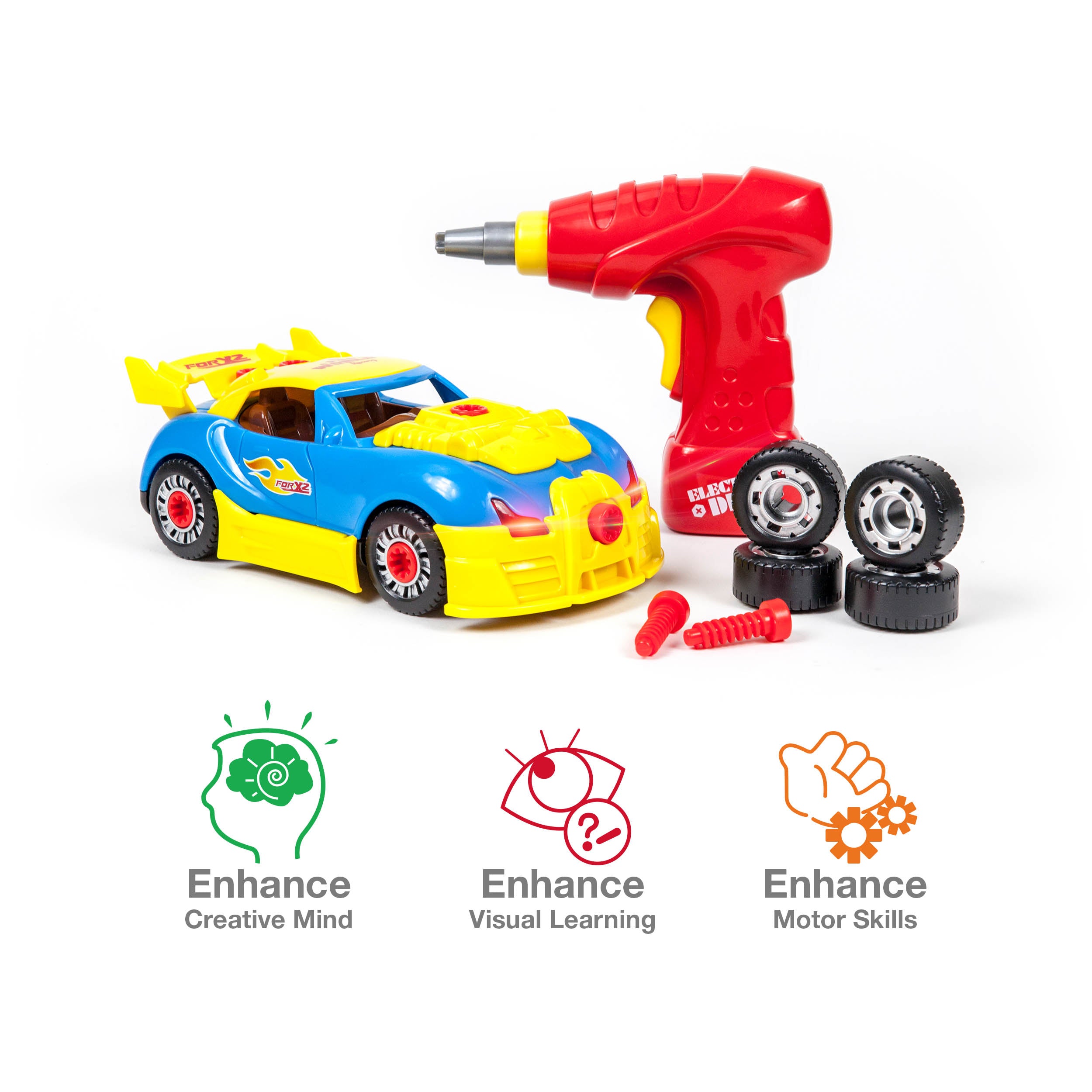PicassoTiles LED Race Car Take-Apart Kit with Toy Drill