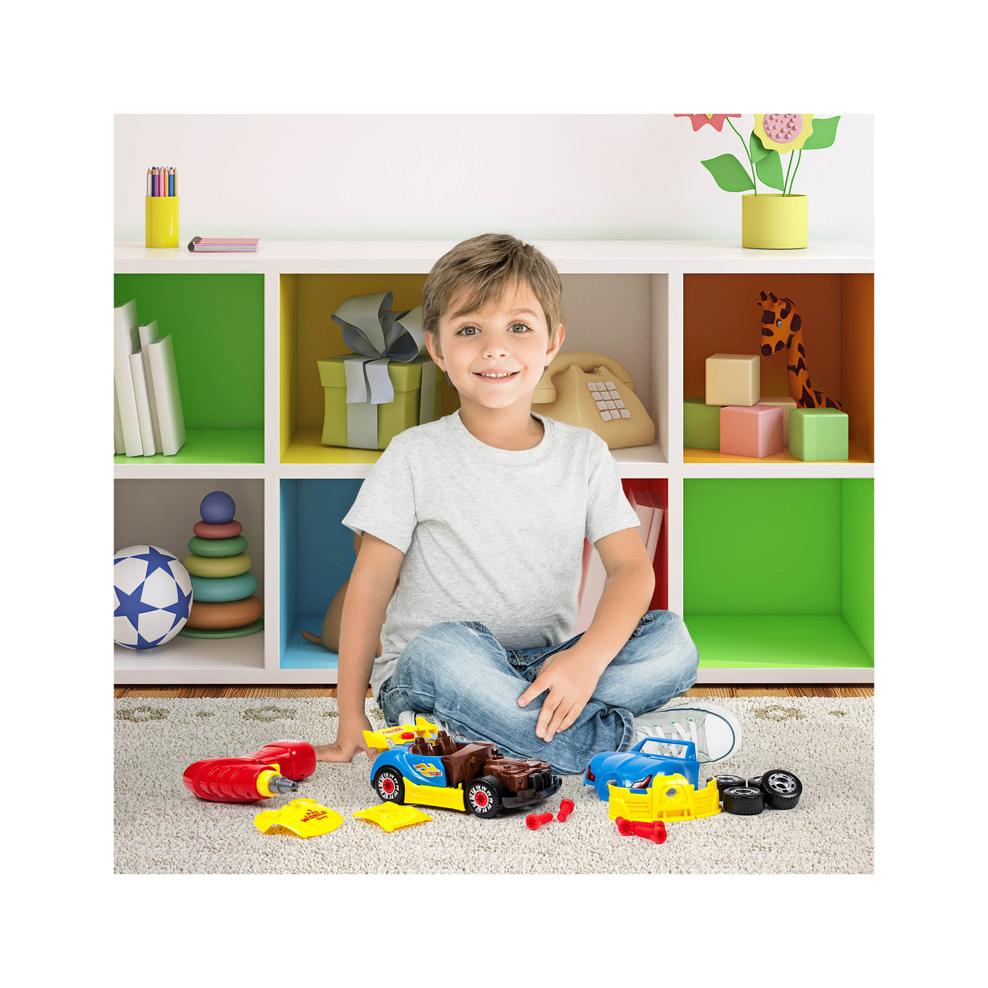 PicassoTiles LED Race Car Take-Apart Kit with Toy Drill