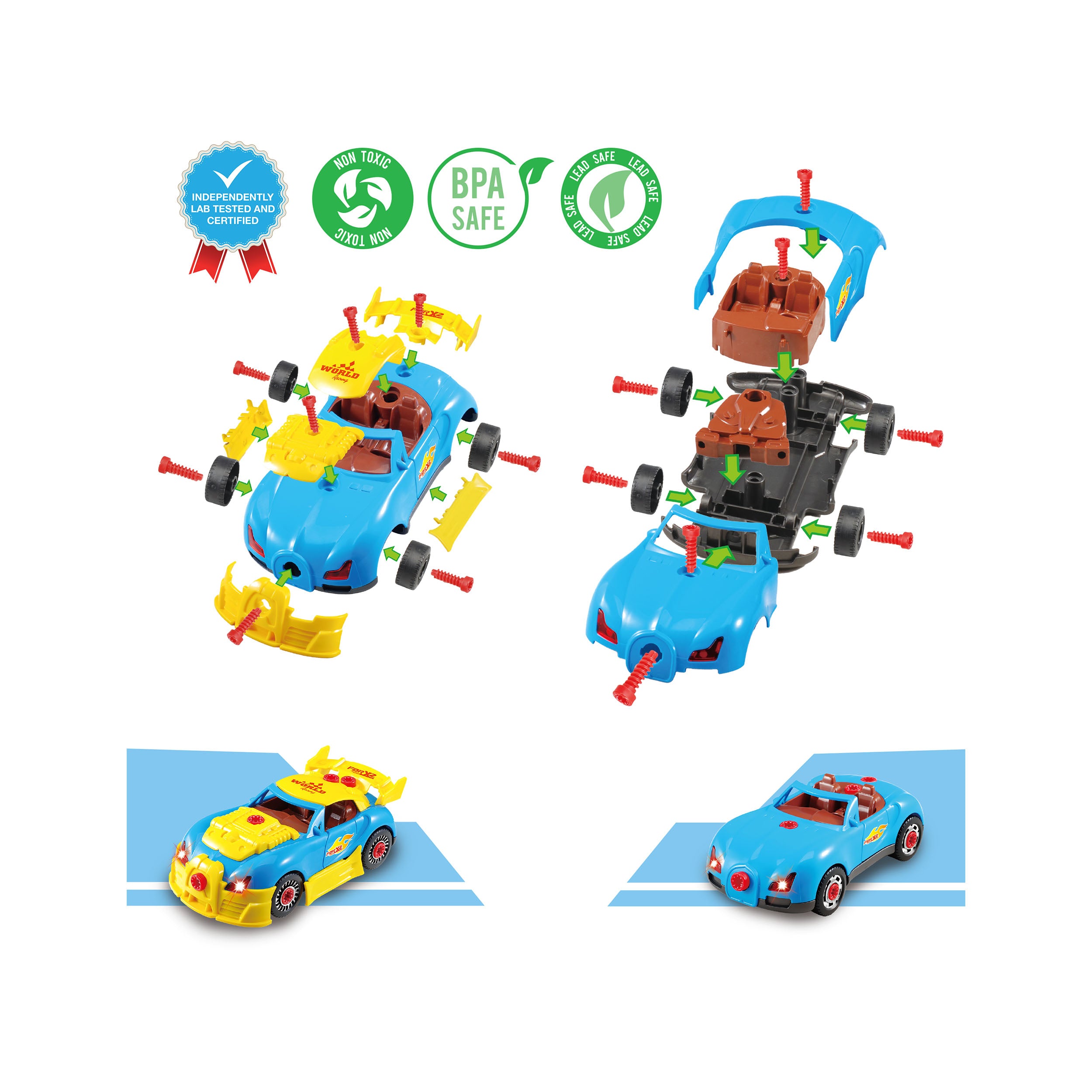 PicassoTiles LED Race Car Take-Apart Kit with Toy Drill · PicassoTiles