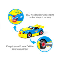 PicassoTiles LED Race Car Take-Apart Kit with Toy Drill