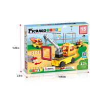 PicassoTiles Magnetic Tile 3-in-1 Construction Vehicle Set with Action Figures