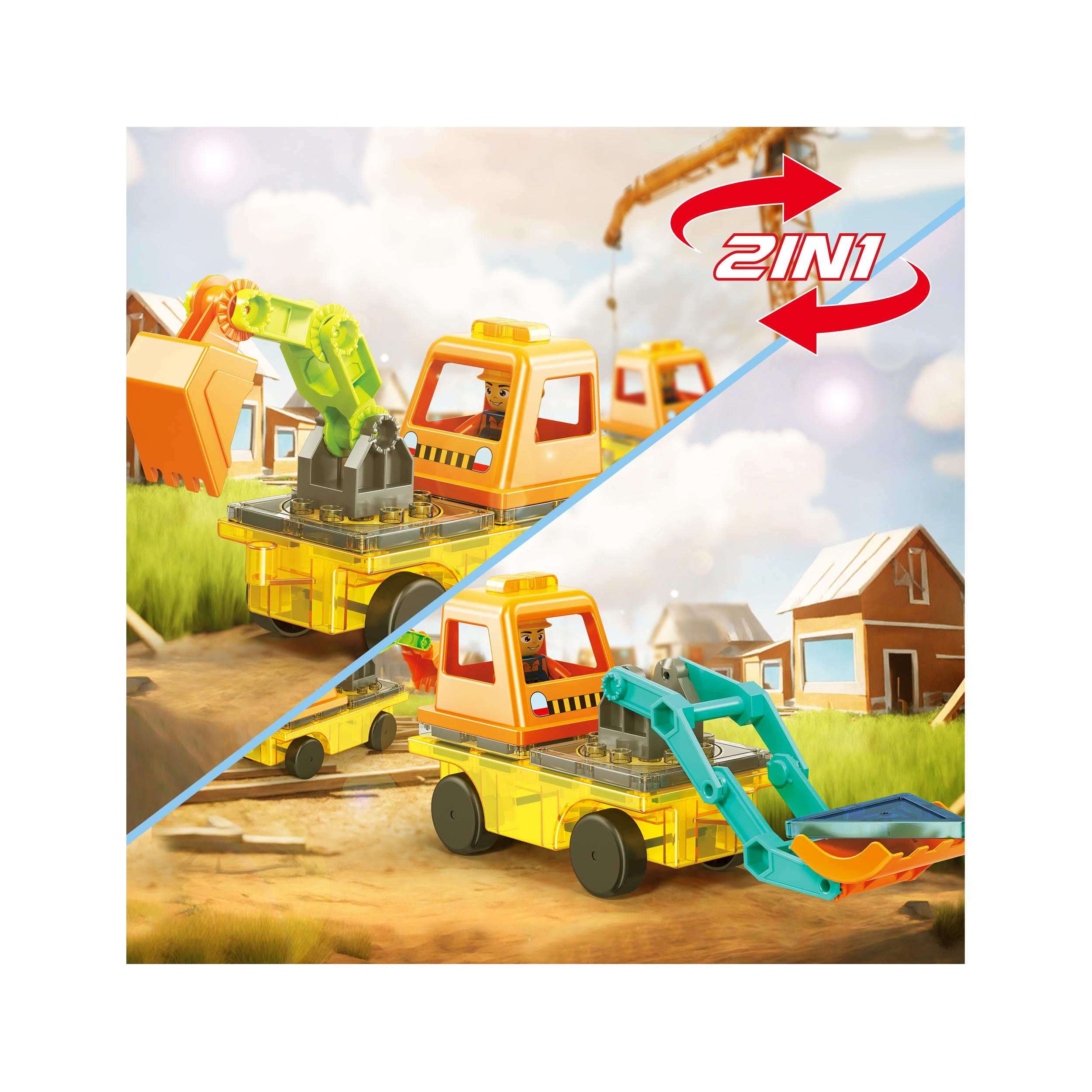 PicassoTiles Magnet Tiles Building Block 2in1 Vehicle Brick Playset