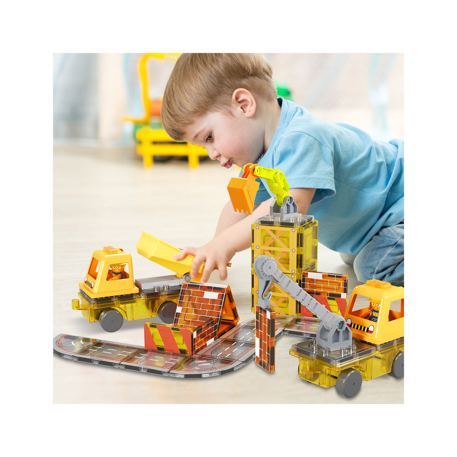 PicassoTiles 5-in-1 Magnetic Tile Brick Block Construction Vehicle Set with Accessories