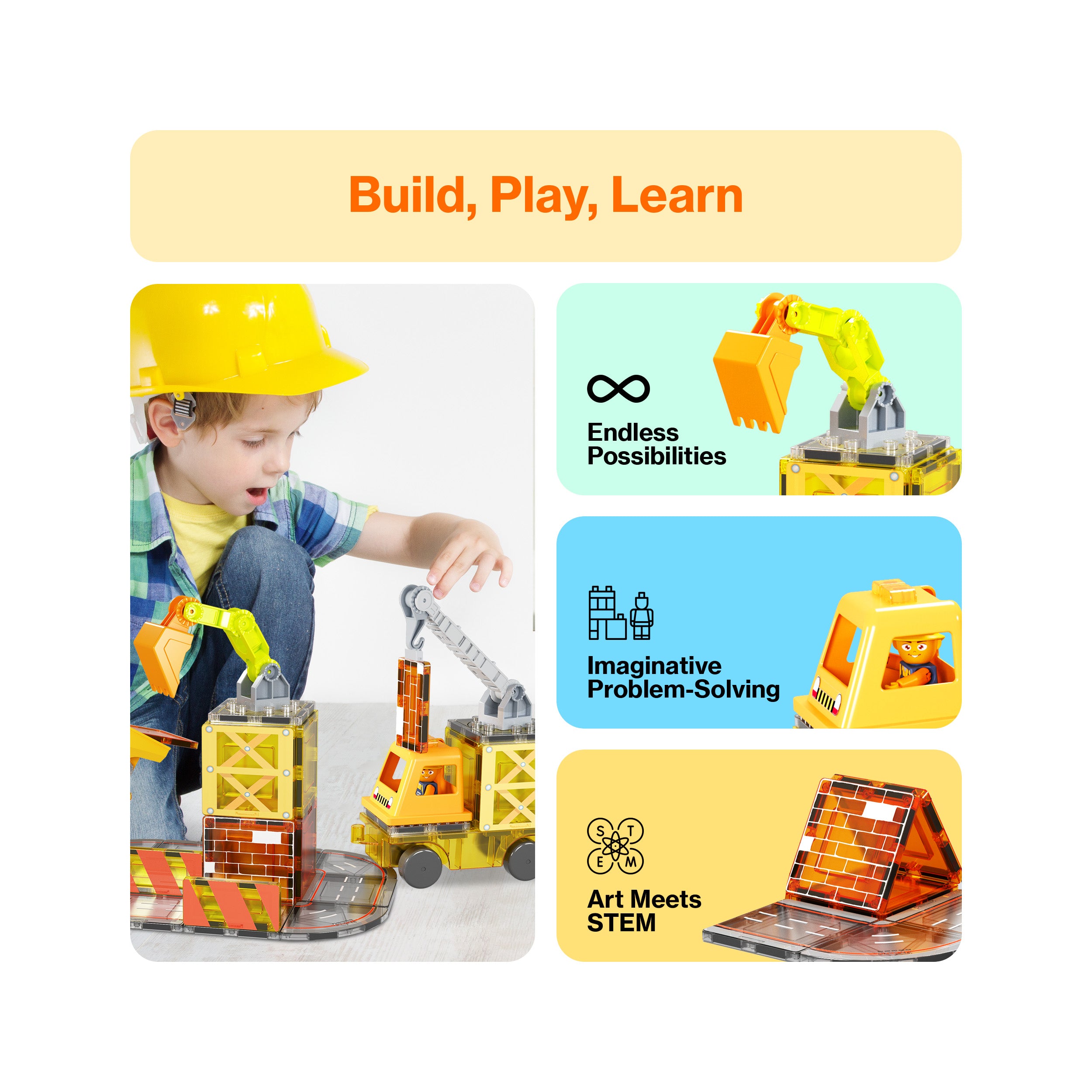 PicassoTiles Magnetic Tiles 5-in-1 Construction Vehicle Builder
