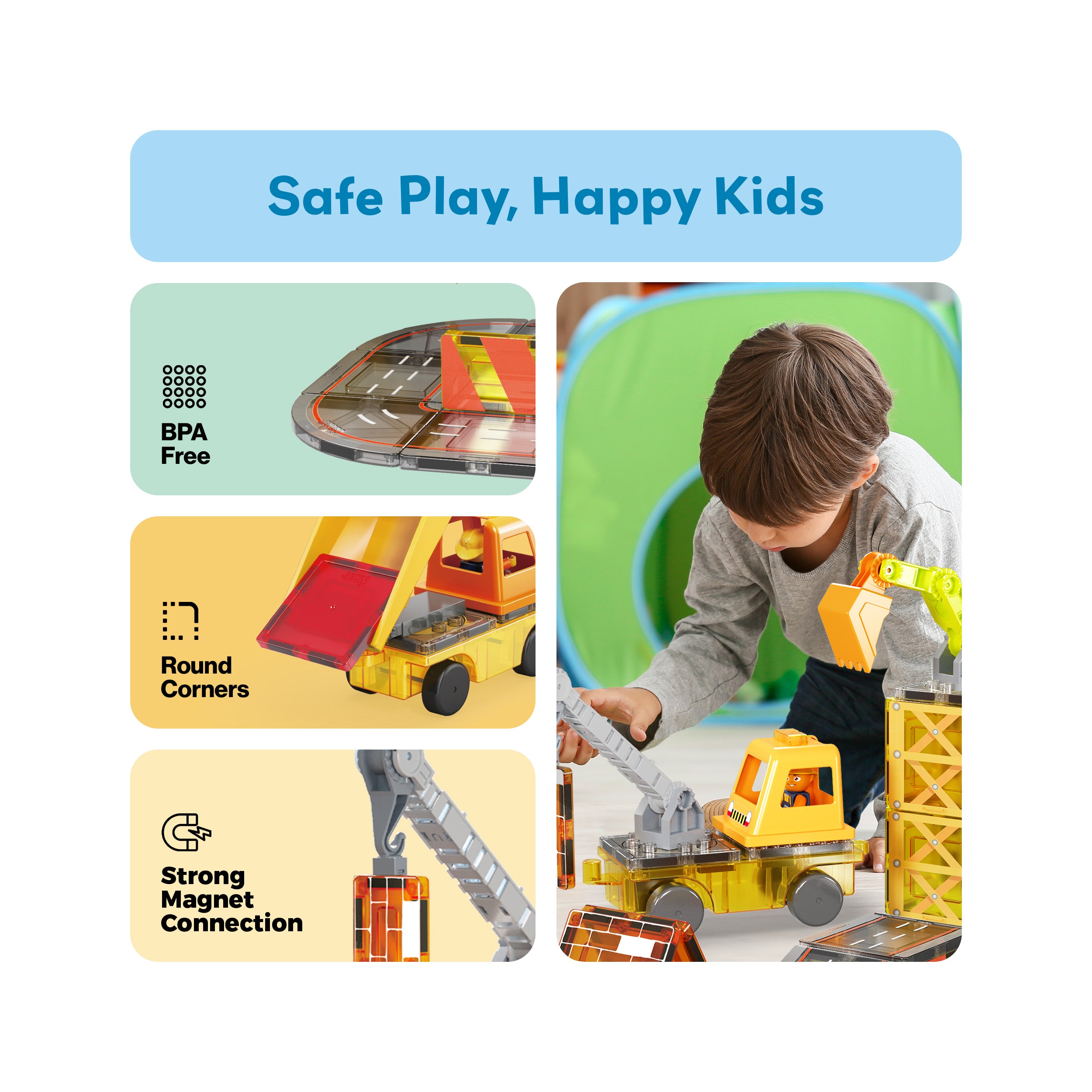 PicassoTiles Magnetic Tiles 5-in-1 Construction Vehicle Builder