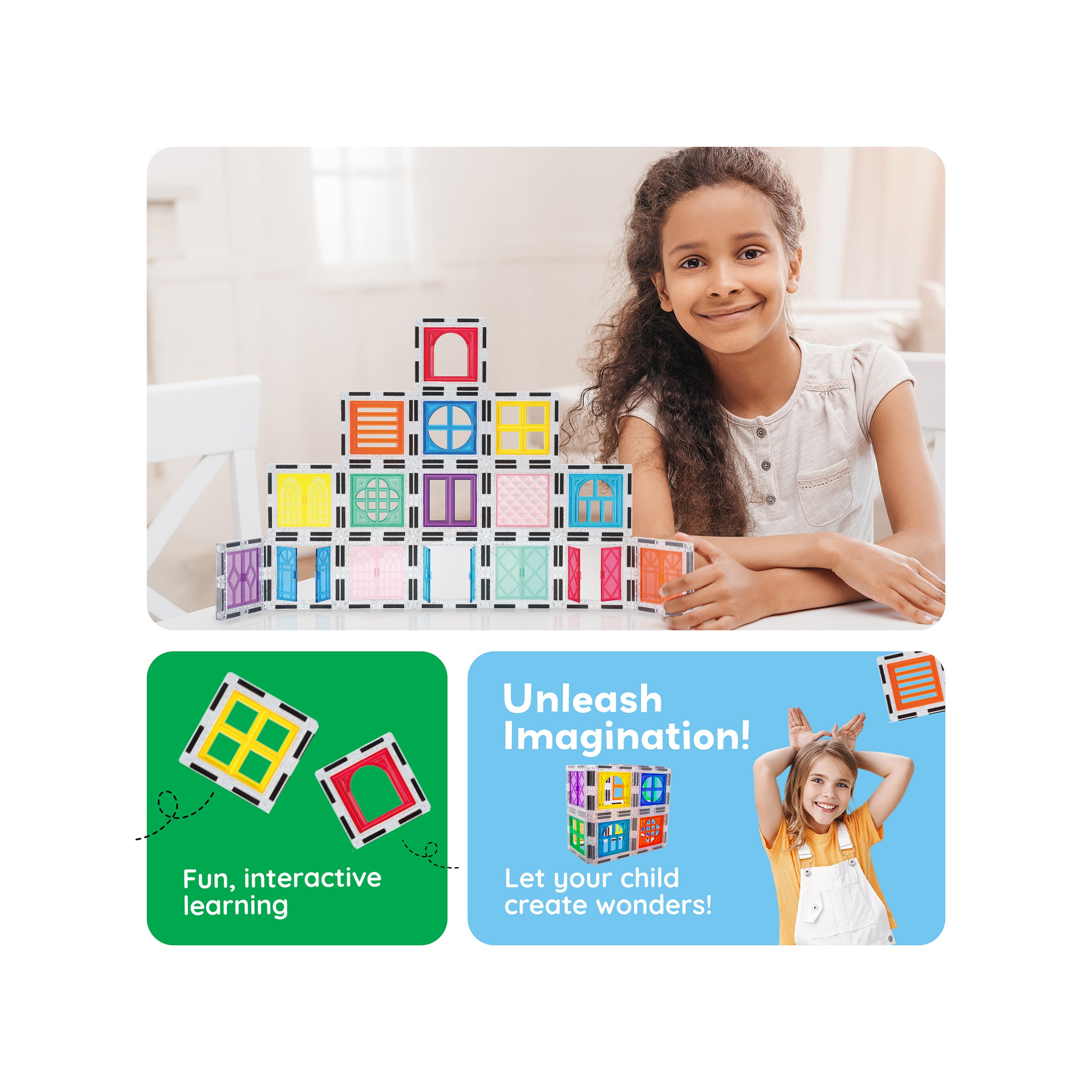 40pc Magnetic Tiles Windows & Doors Clip-On Set | PicassoTiles