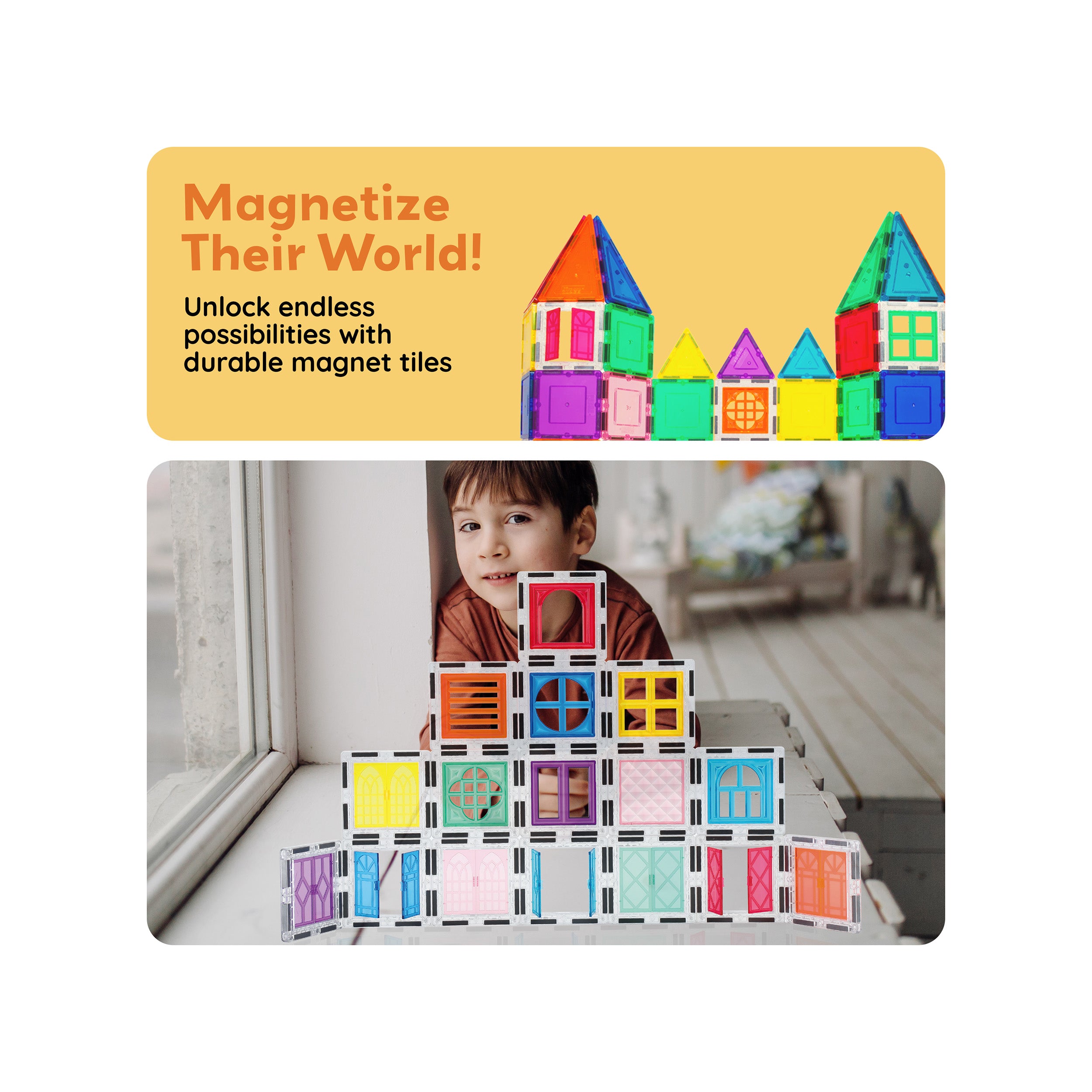 PicassoTiles 40pc Window and Door Magnetic Clip On Toy Set