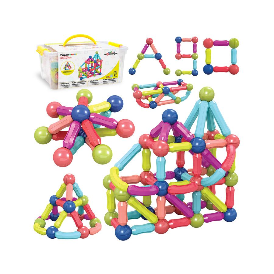 PicassoTiles 100 Piece Magnetic Stick Building Block Construction Set