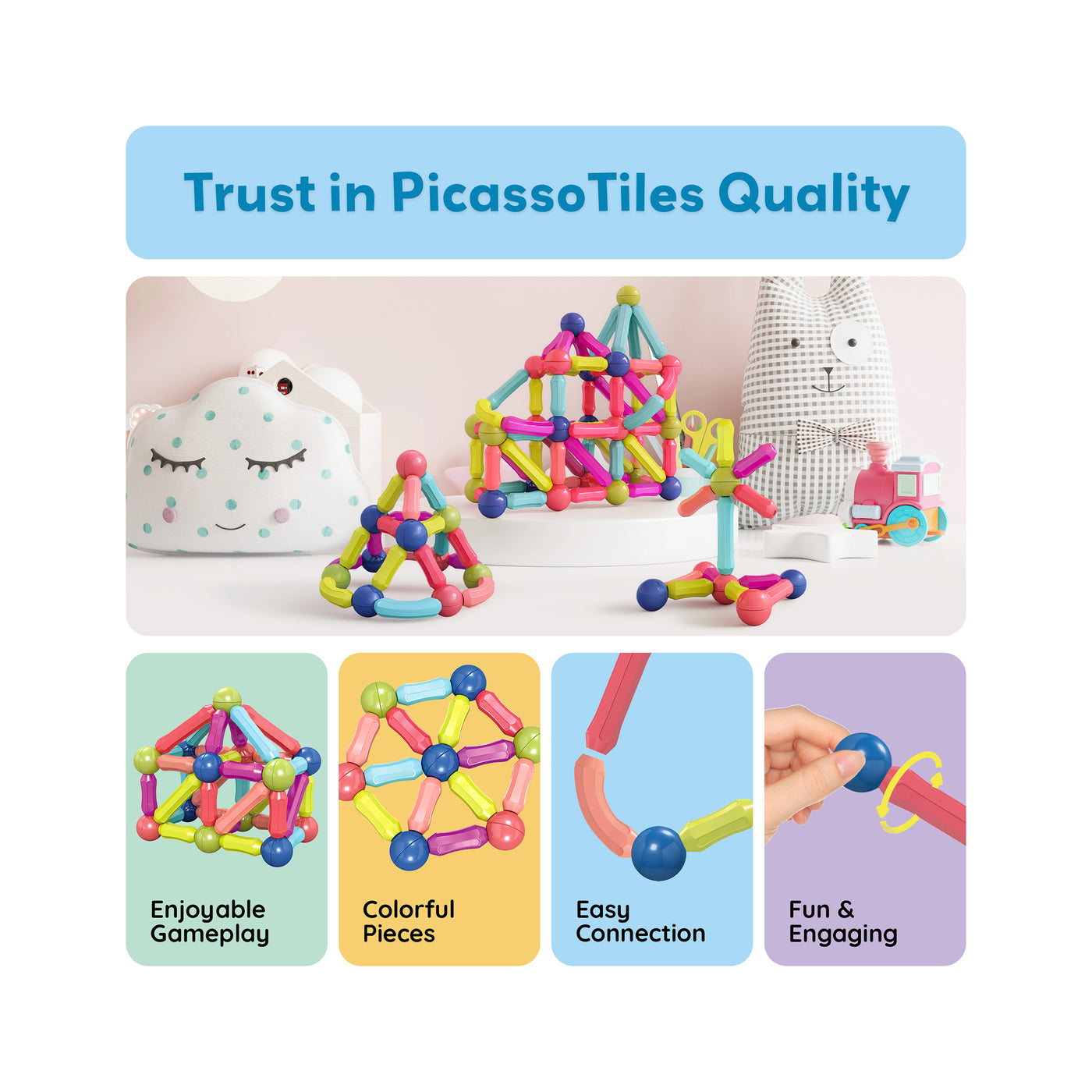 PicassoTiles 100 Piece Magnetic Stick Building Block Construction Set