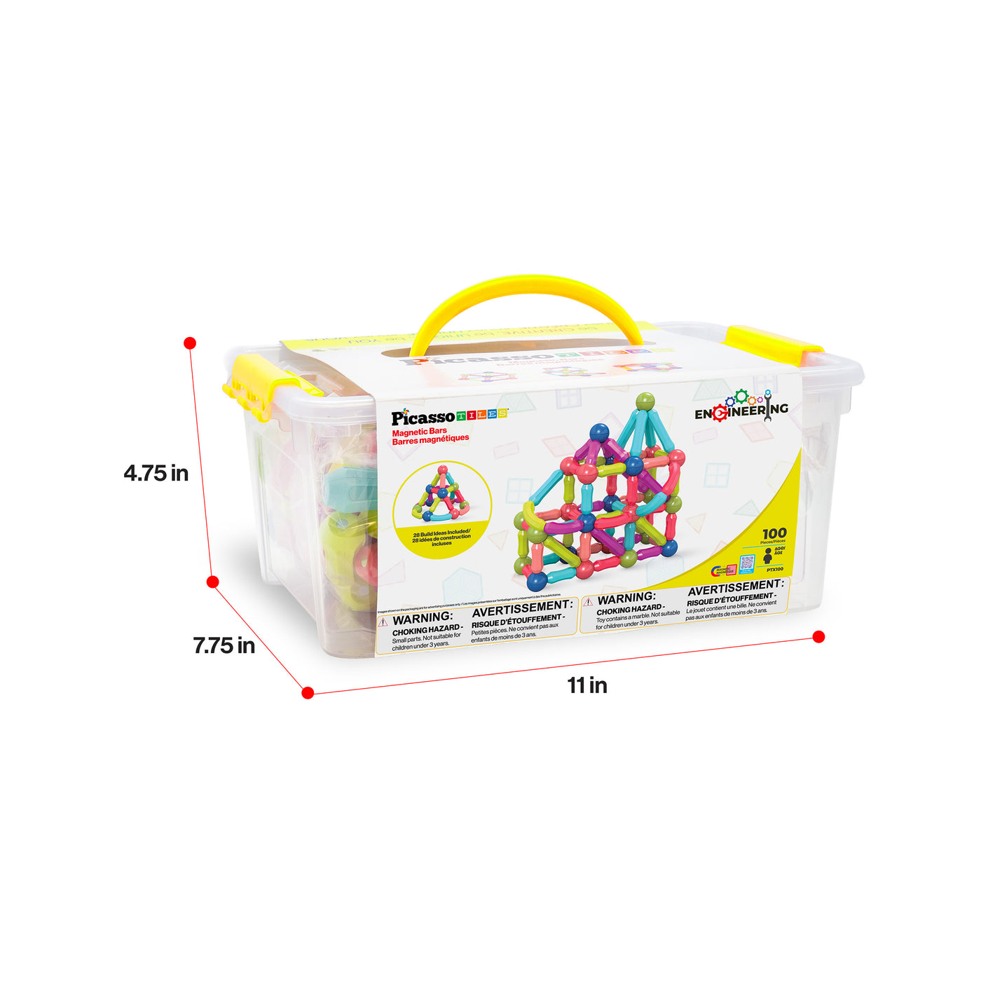 PicassoTiles 100 Piece Magnetic Stick Building Block Construction Set
