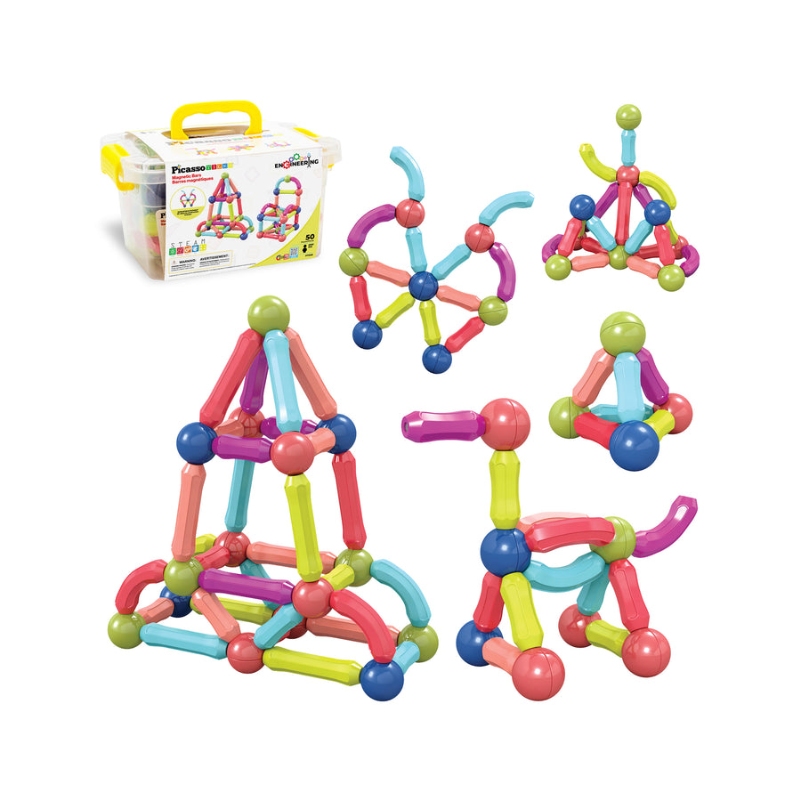 PicassoTiles 50 Piece Magnetic Stick Construction Balls & Rods Set