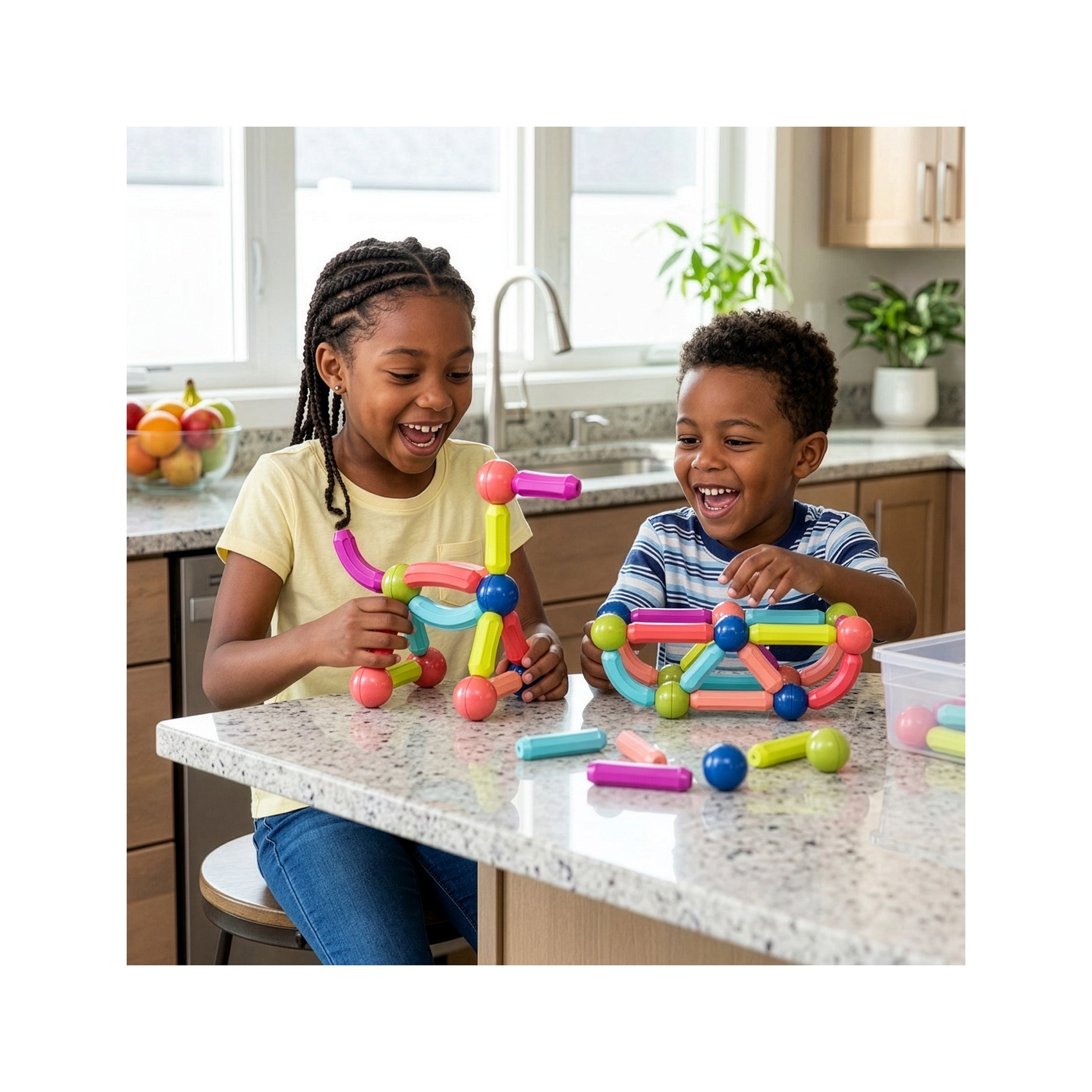 PicassoTiles 50 Piece Magnetic Stick Construction Balls & Rods Set