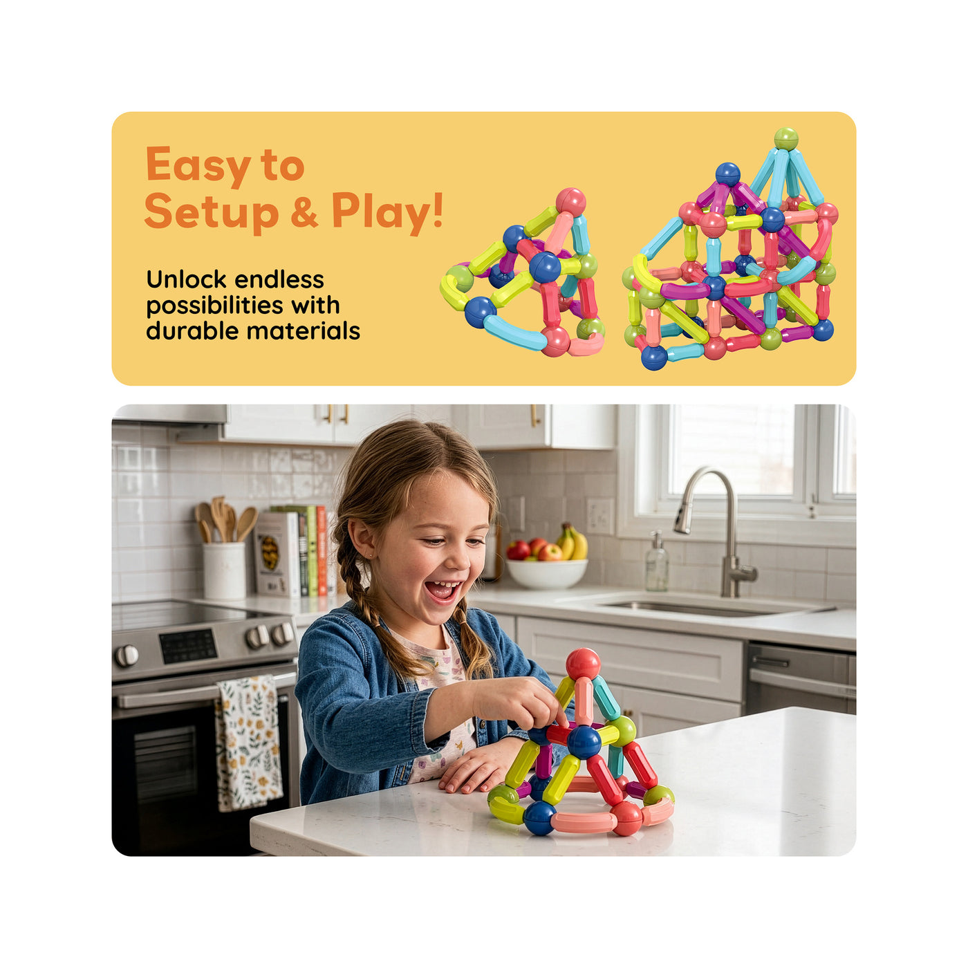 PicassoTiles 50 Piece Magnetic Stick Construction Balls & Rods Set