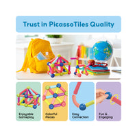 PicassoTiles 50 Piece Magnetic Stick Construction Balls & Rods Set