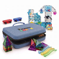 PicassoTiles travel case with magnetic tiles, themed sets, accesories and pick-a-part tiles