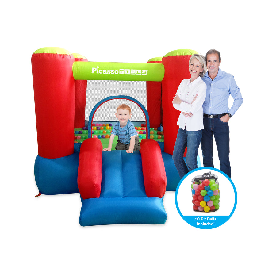 PicassoTiles Inflatable Bounce House Jump & Slide with Pit Balls