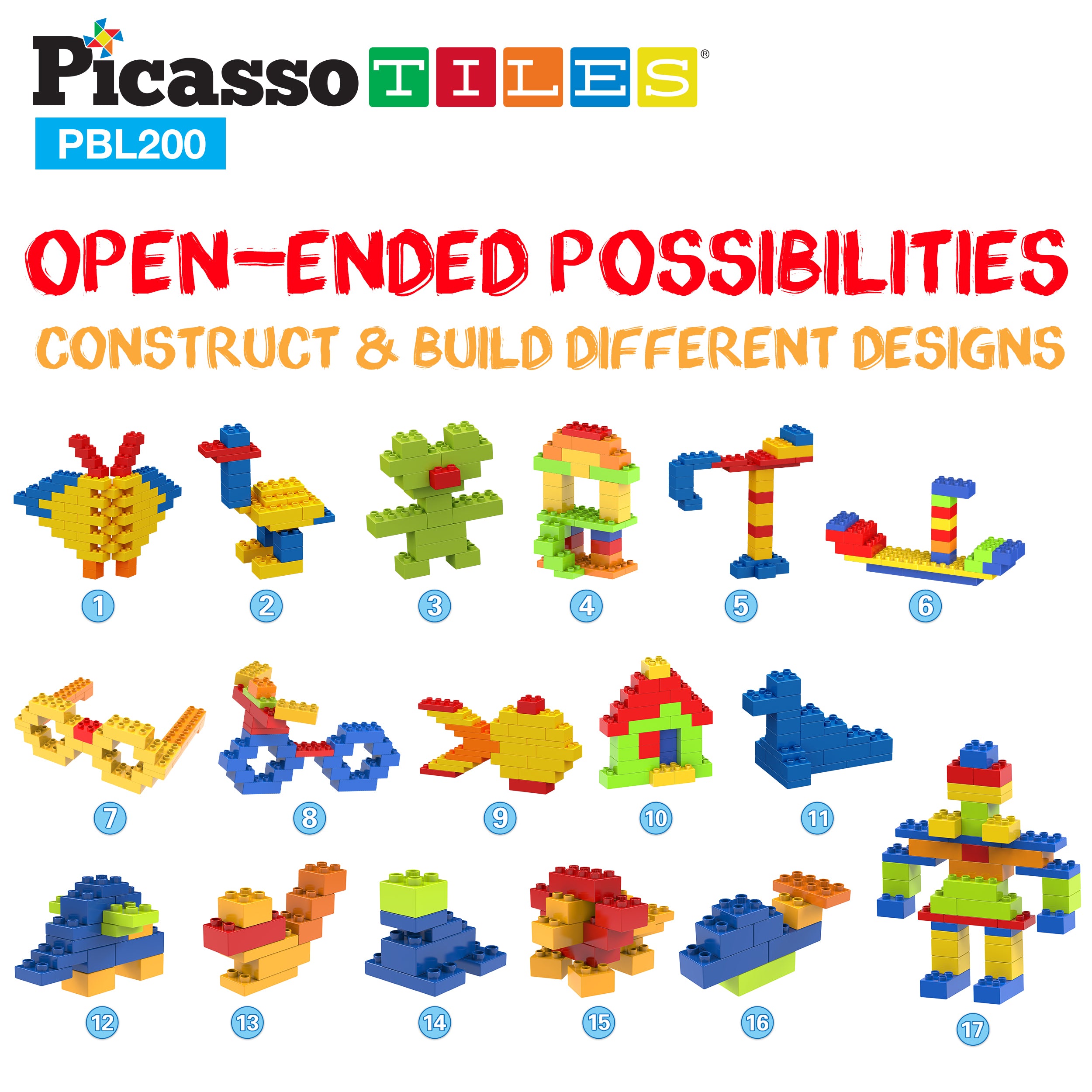 PicassoTiles Large Colorful Building Brick Block Kit