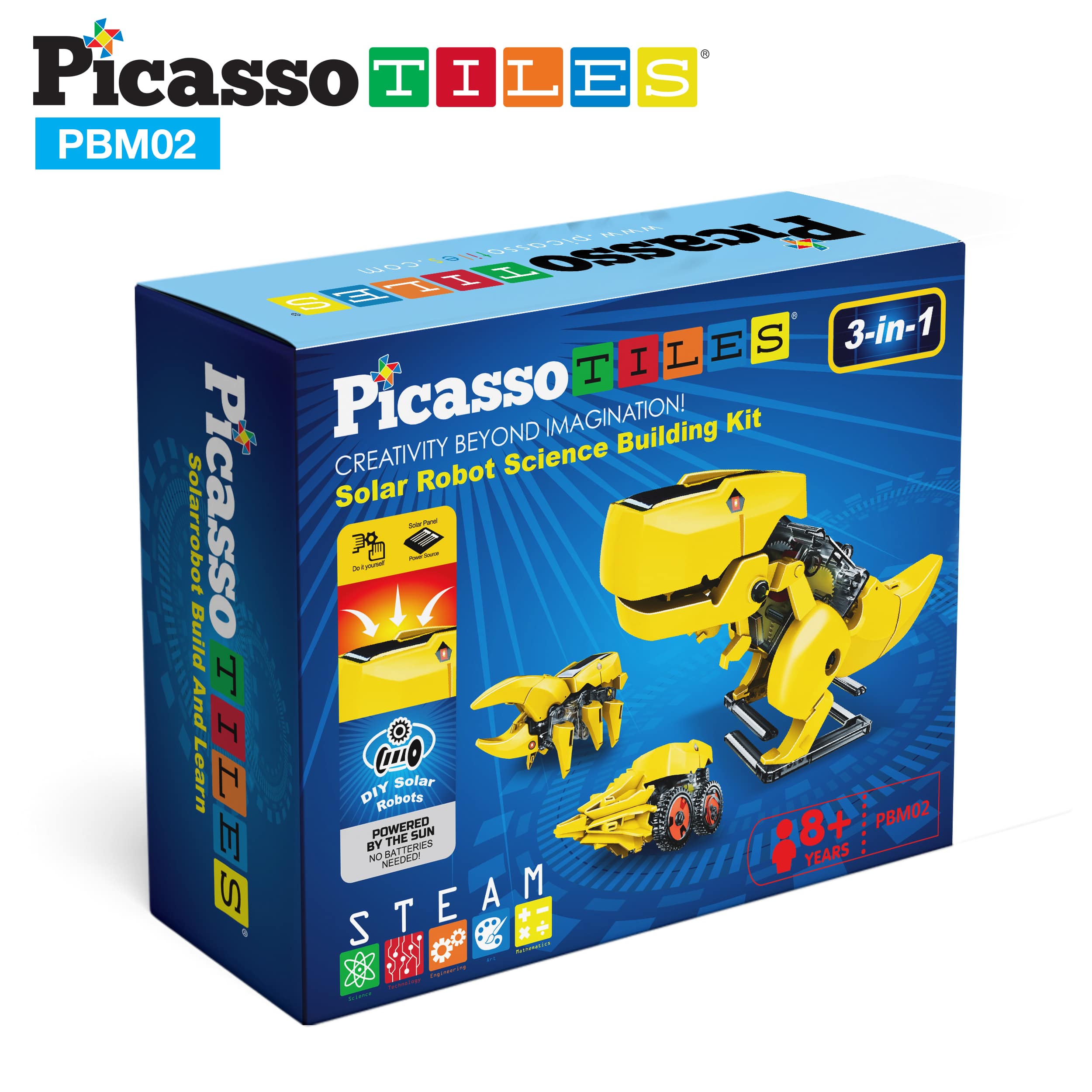 PicassoTiles 3-in-1 Solar Powered Dinosaur Robot Science Kit