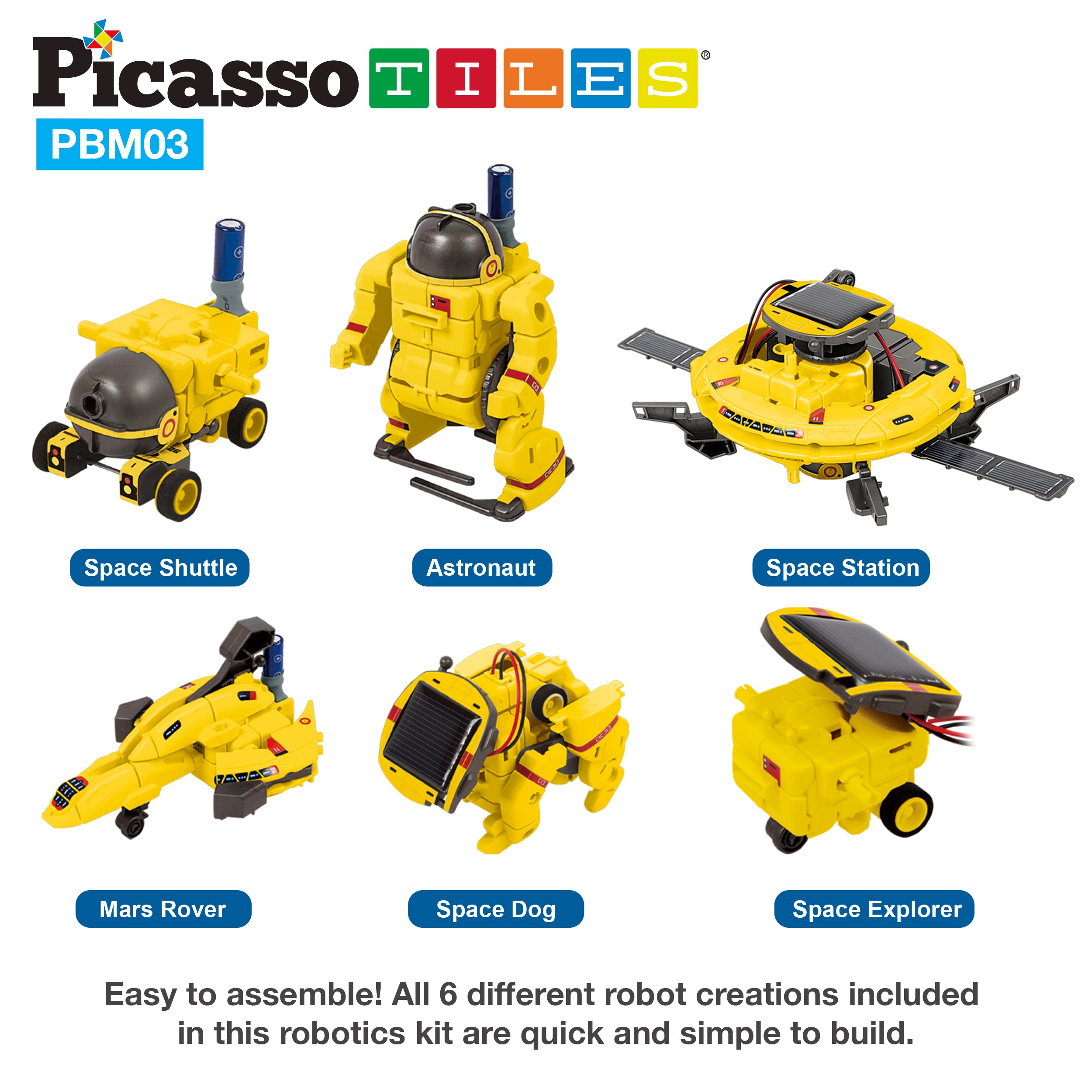 PicassoTiles 6-in-1 STEM Kids Solar Powered UFO Robot Science Kit
