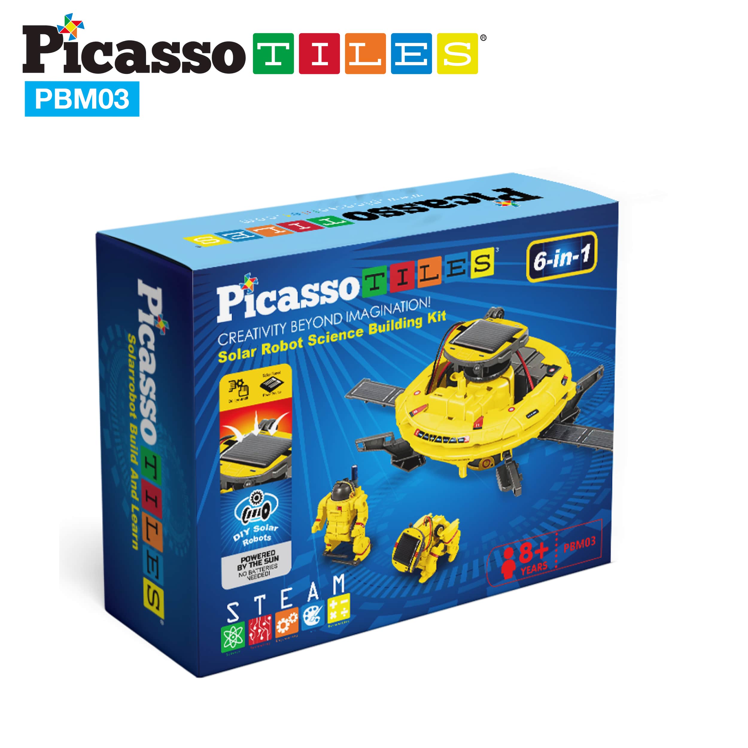 PicassoTiles 6-in-1 STEM Kids Solar Powered UFO Robot Science Kit