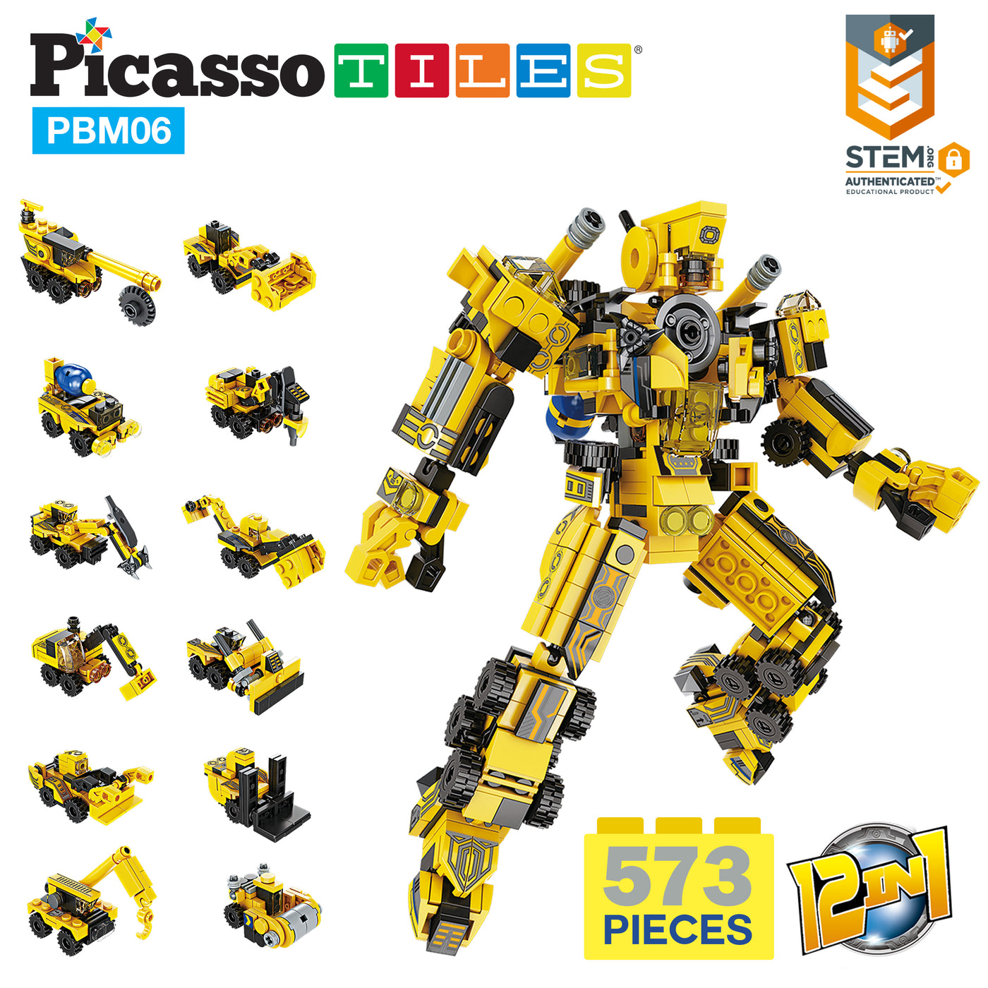 PicassoTiles Transformer Construction Robot Vehicle Block Kit PBM06
