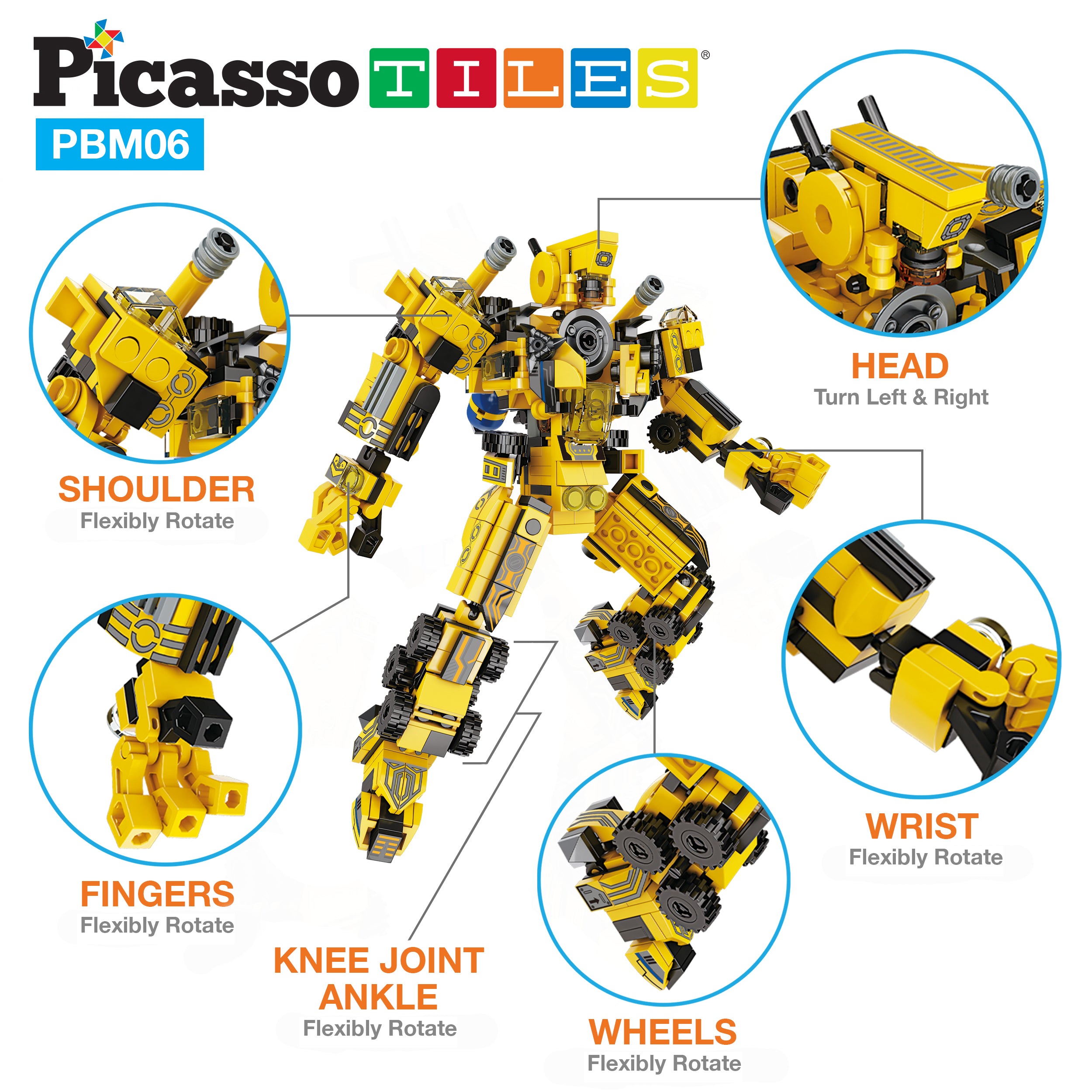 PicassoTiles Transformer Construction Robot Vehicle Block Kit PBM06