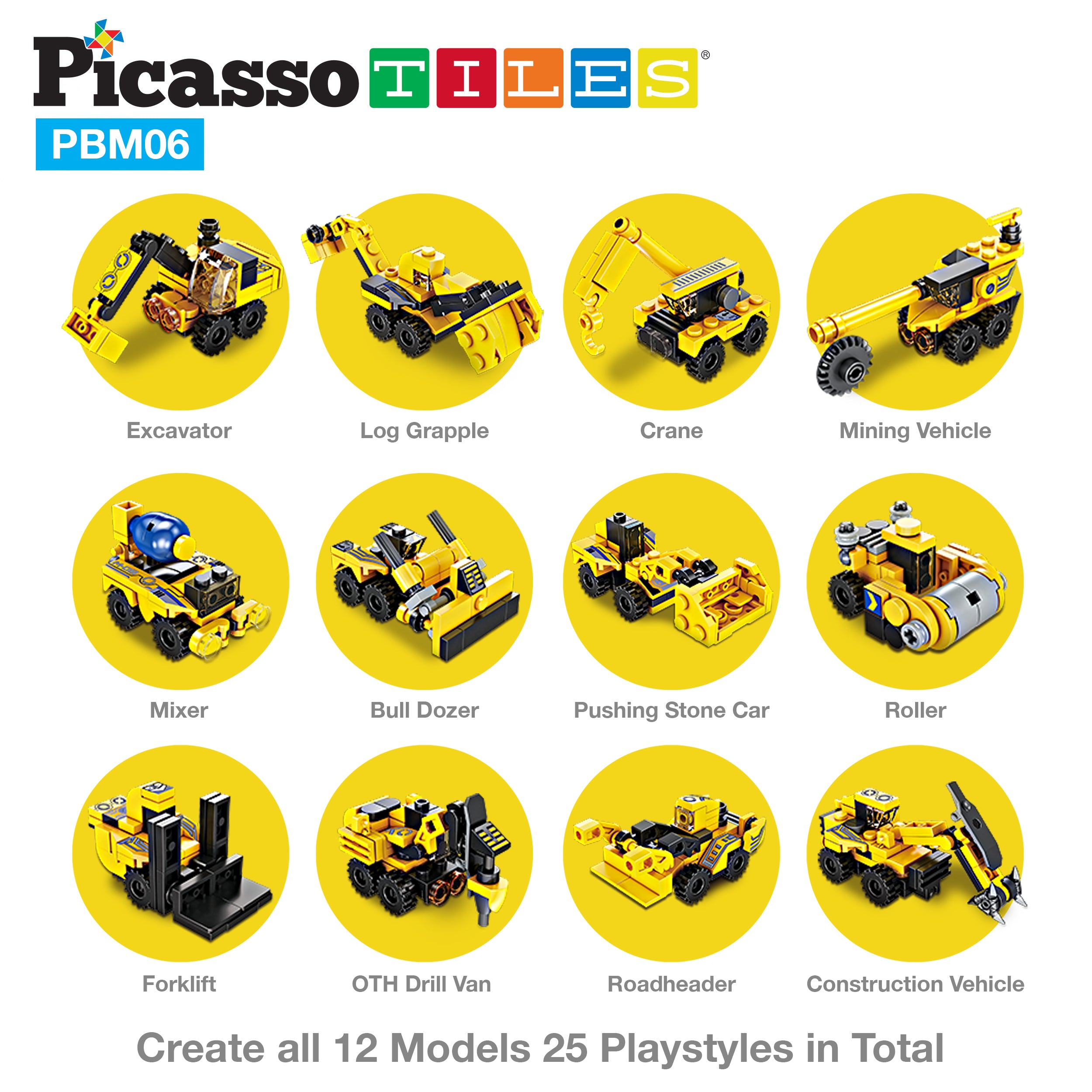 PicassoTiles Transformer Construction Robot Vehicle Block Kit PBM06