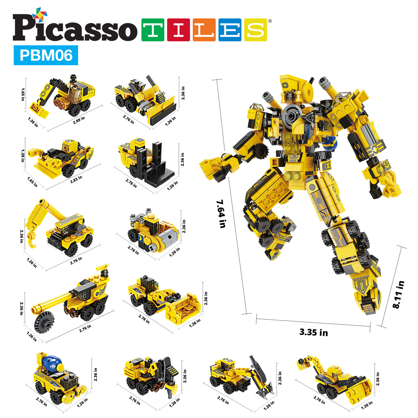 PicassoTiles Transformer Construction Robot Vehicle Block Kit PBM06