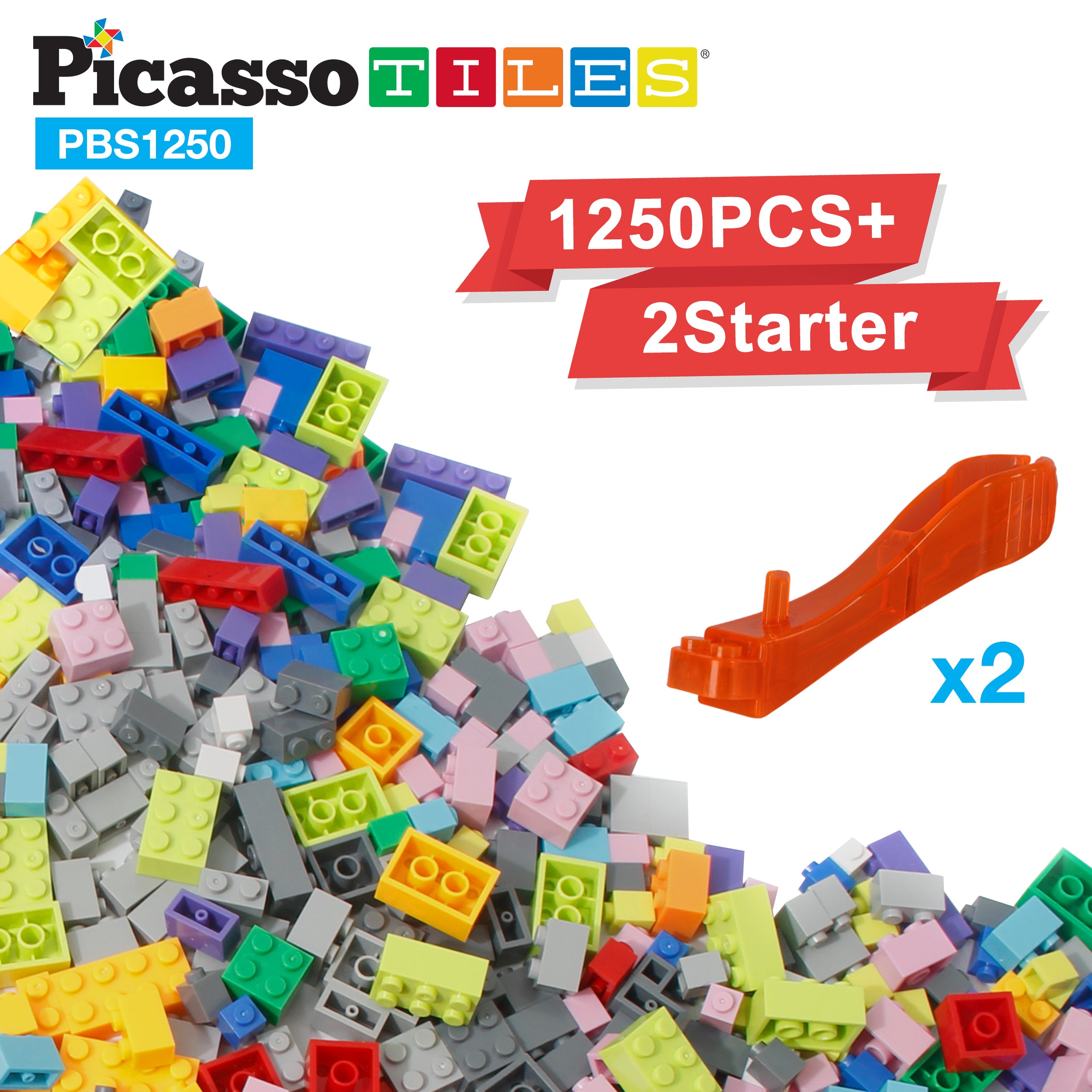 PicassoTiles 1,250 Piece Brick Block Building Set