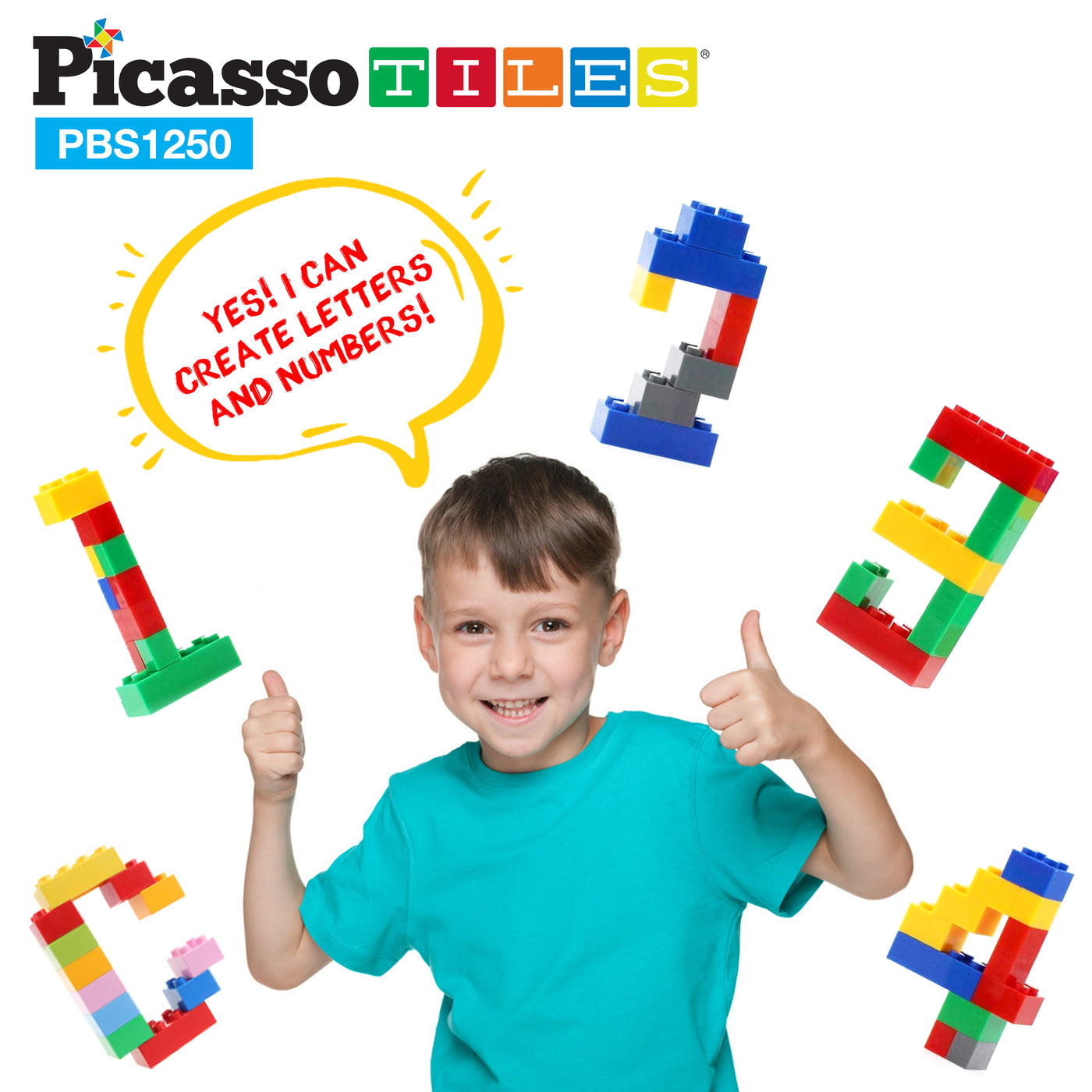 PicassoTiles 1,250 Piece Brick Block Building Set