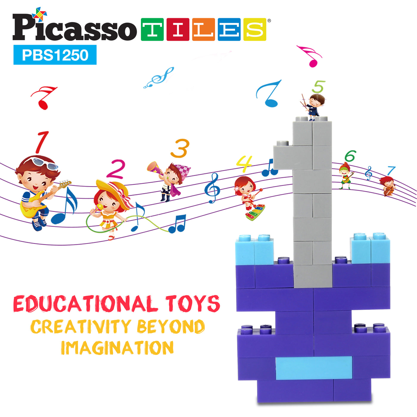 PicassoTiles 1,250 Piece Brick Block Building Set