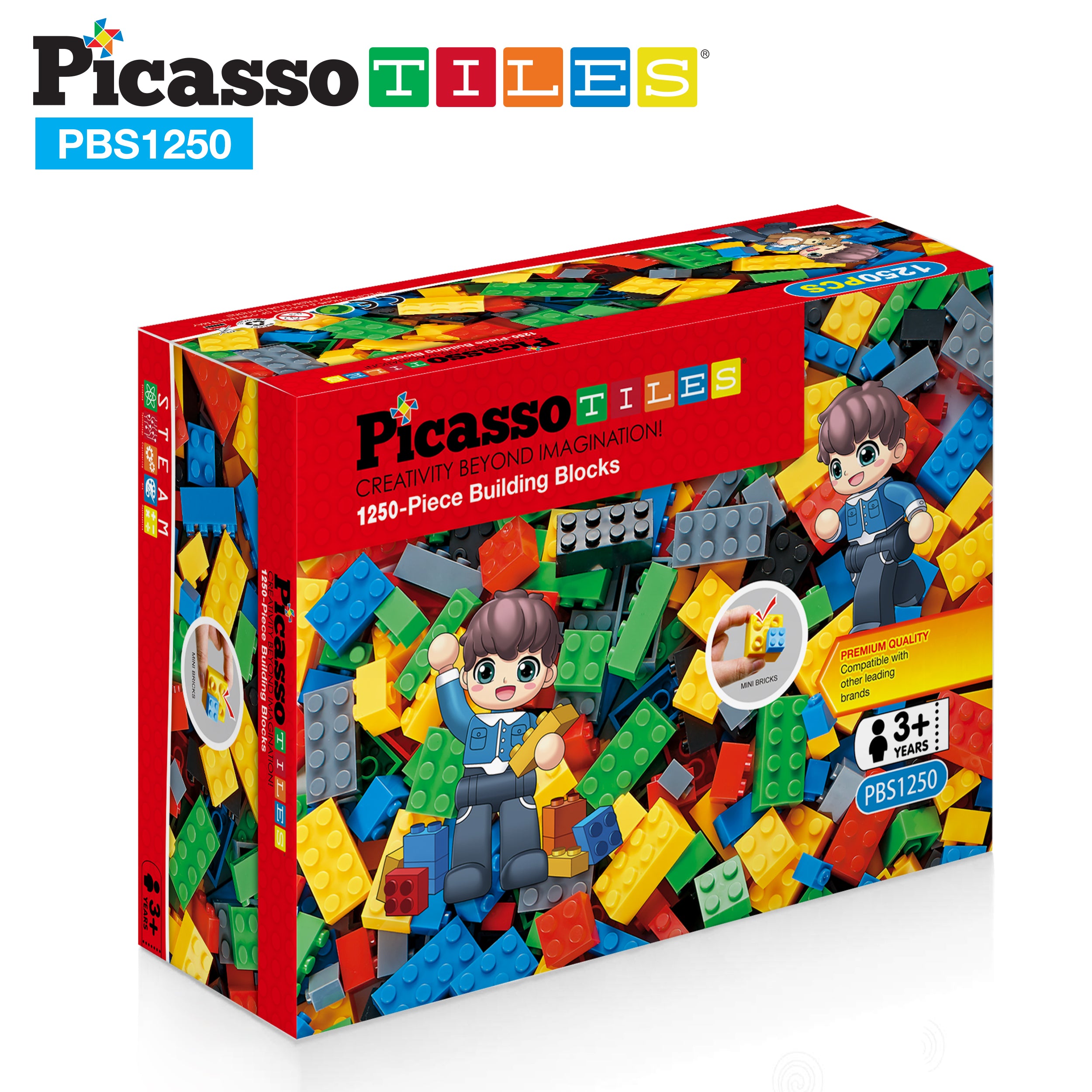 PicassoTiles 1,250 Piece Brick Block Building Set
