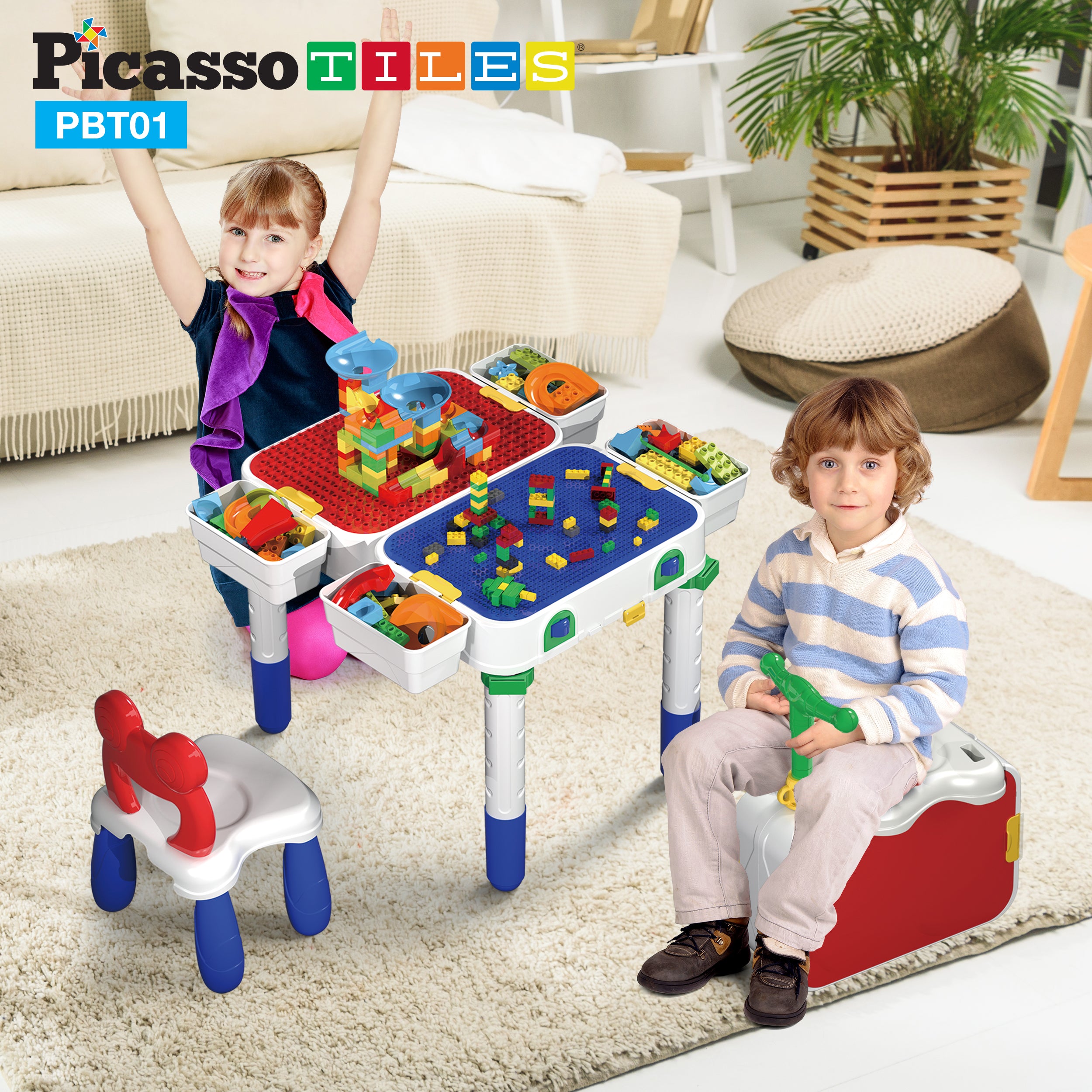 PicassoTiles Kids Building Block Activity Center Suitcase Table Set PicassoTiles