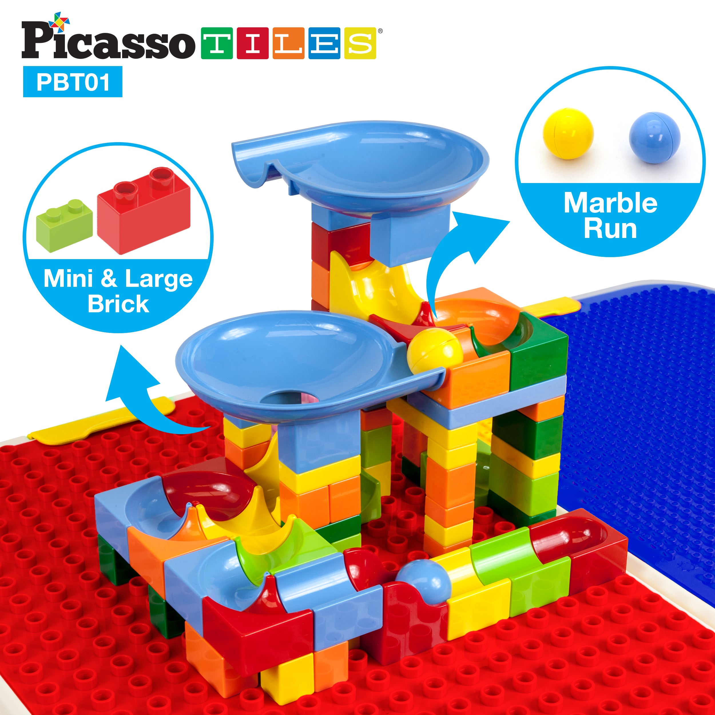 PicassoTiles Kids Building Block Activity Center Suitcase Table Set