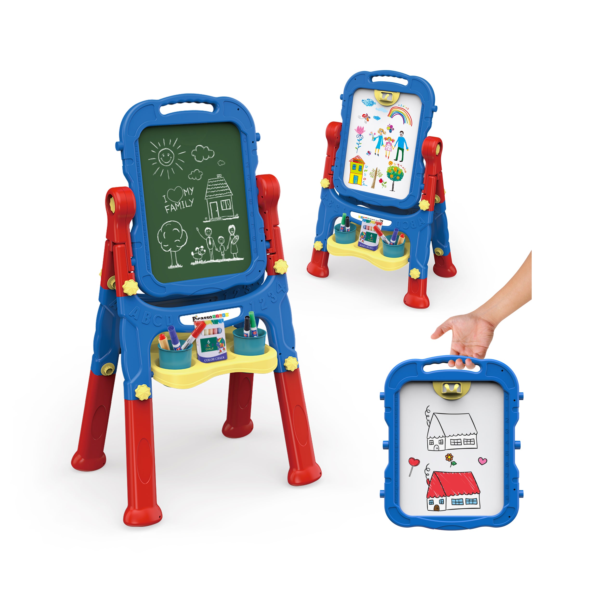 PicassoTiles All-In-One Kids Art Easel Drawing Board, Chalkboard & Whiteboard with Art Accessories