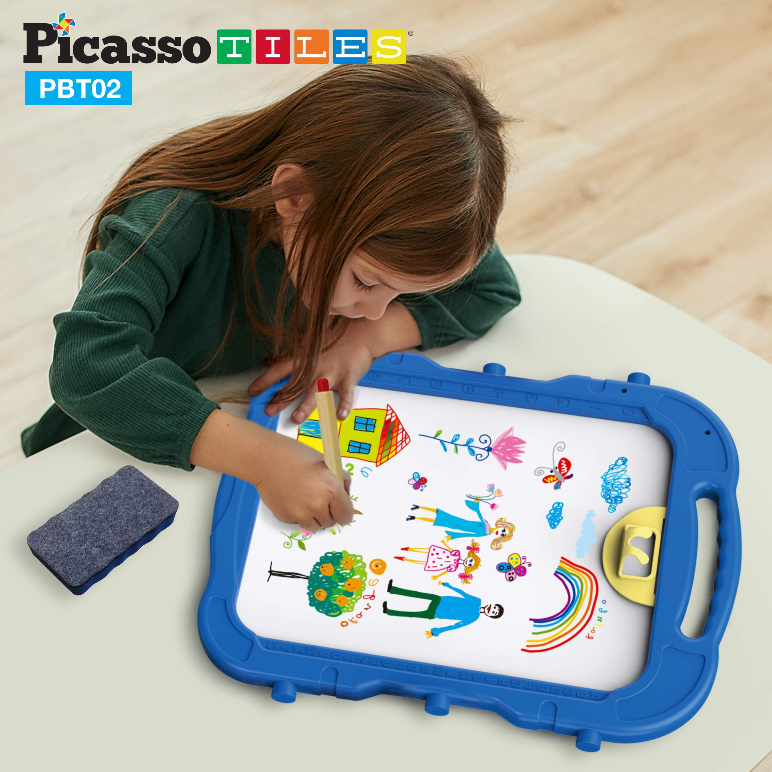 PicassoTiles All-in-One Kids Art Easel Drawing Board, Chalkboard & Whiteboard with Art Accessories