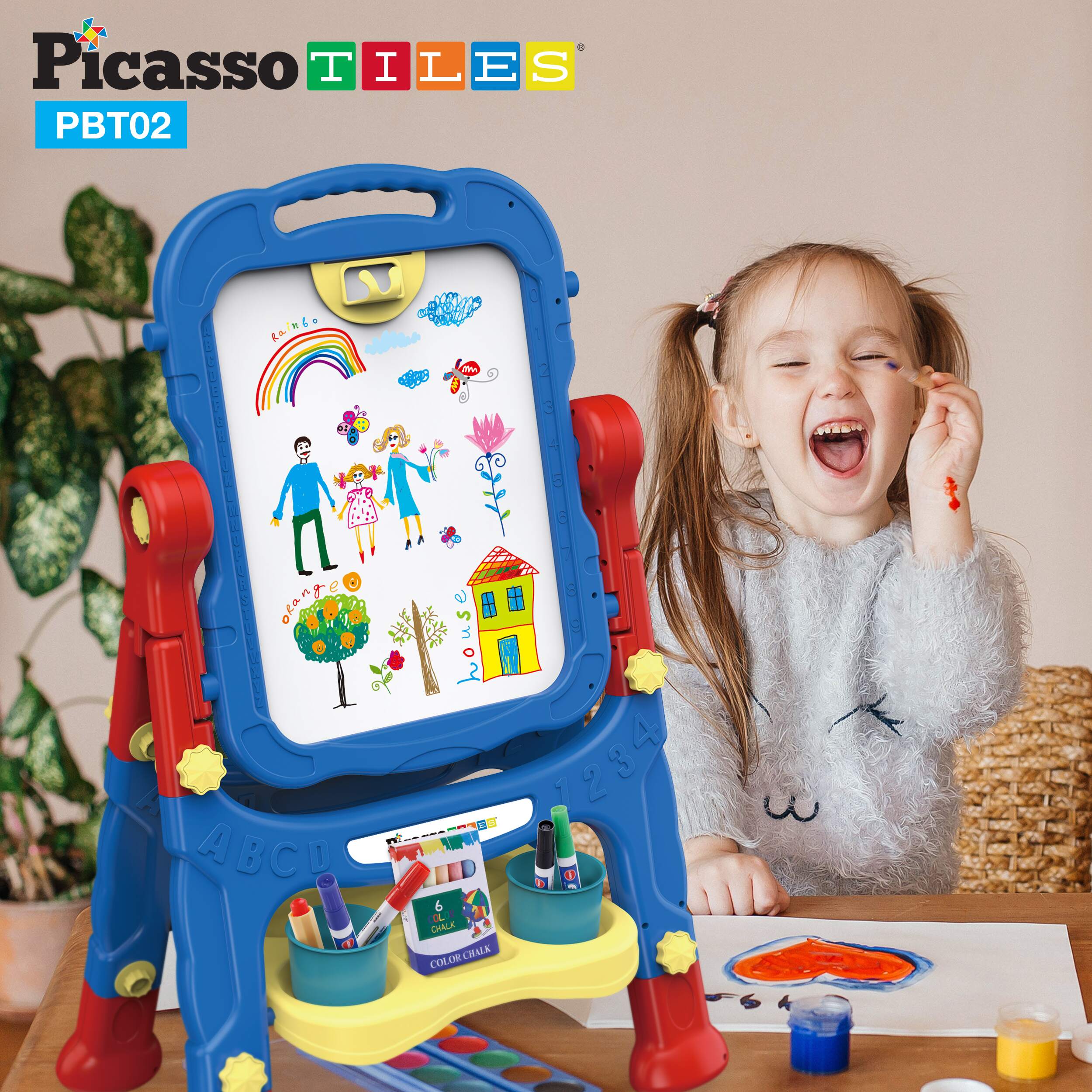 PicassoTiles 2-in-1 Easel Art Drawing Board with Accessories