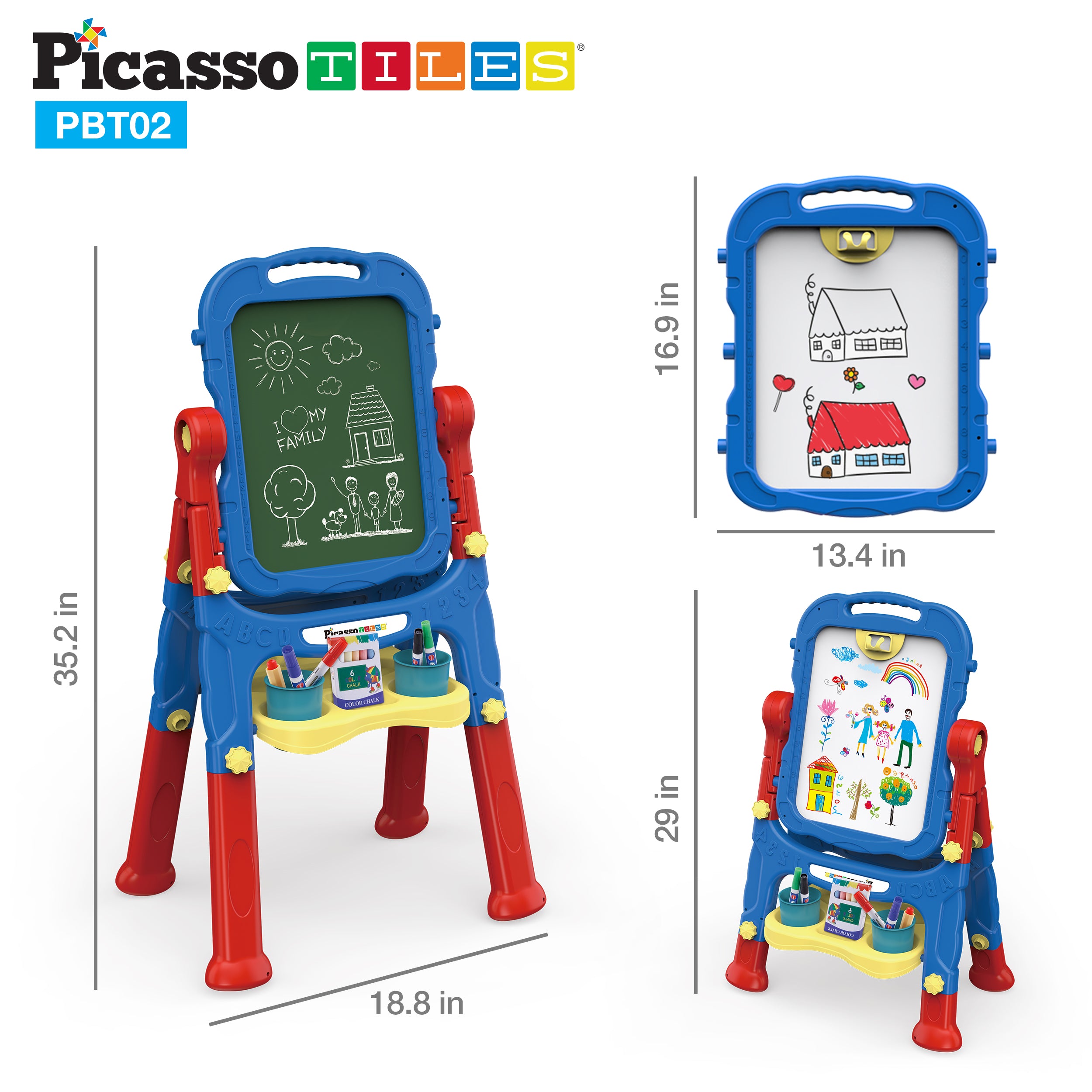 PicassoTiles 2-in-1 Easel Art Drawing Board with Accessories
