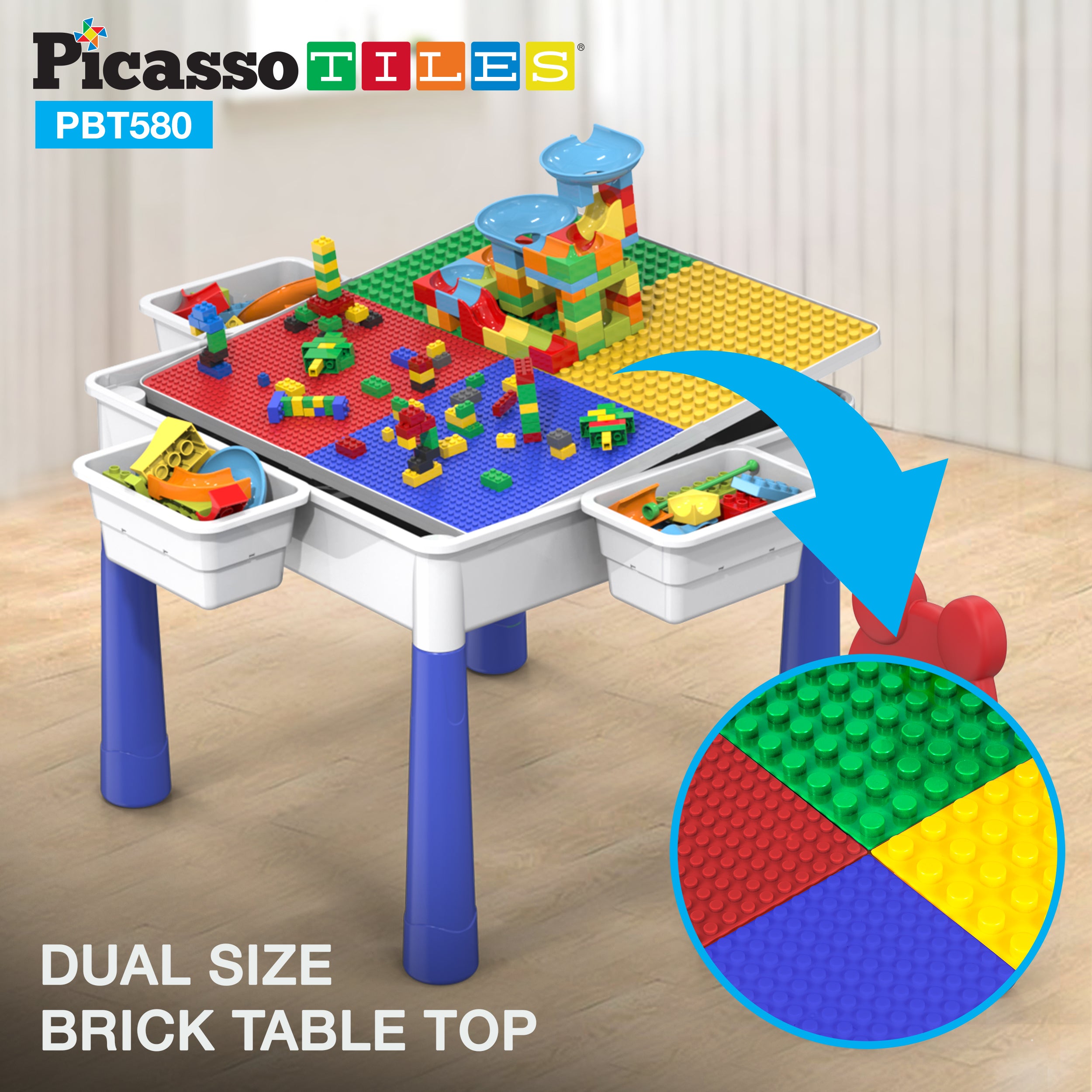 PicassoTiles Large Building Blocks Activity Center Table & Chair Set