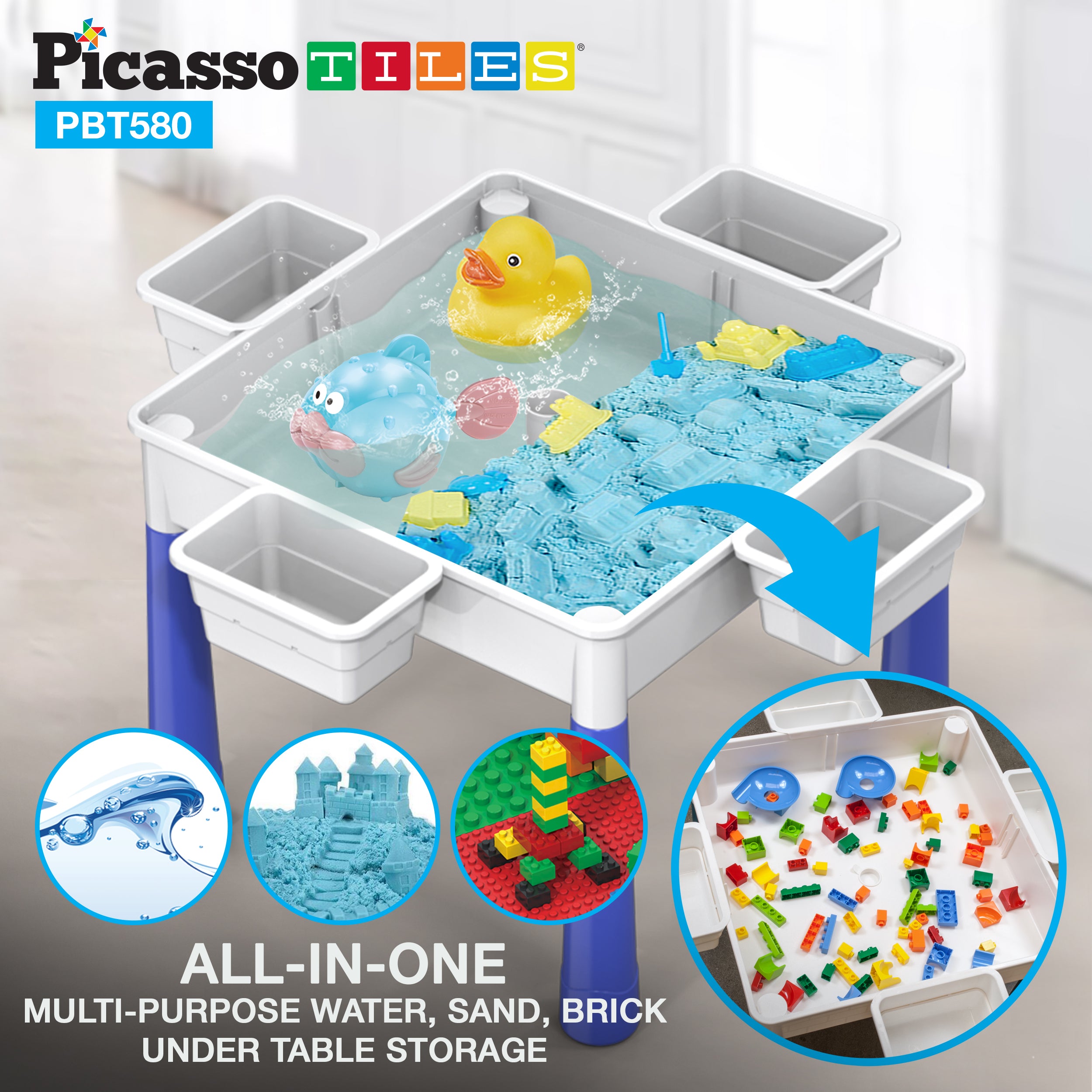 PicassoTiles Large Building Blocks Activity Center Table & Chair Set