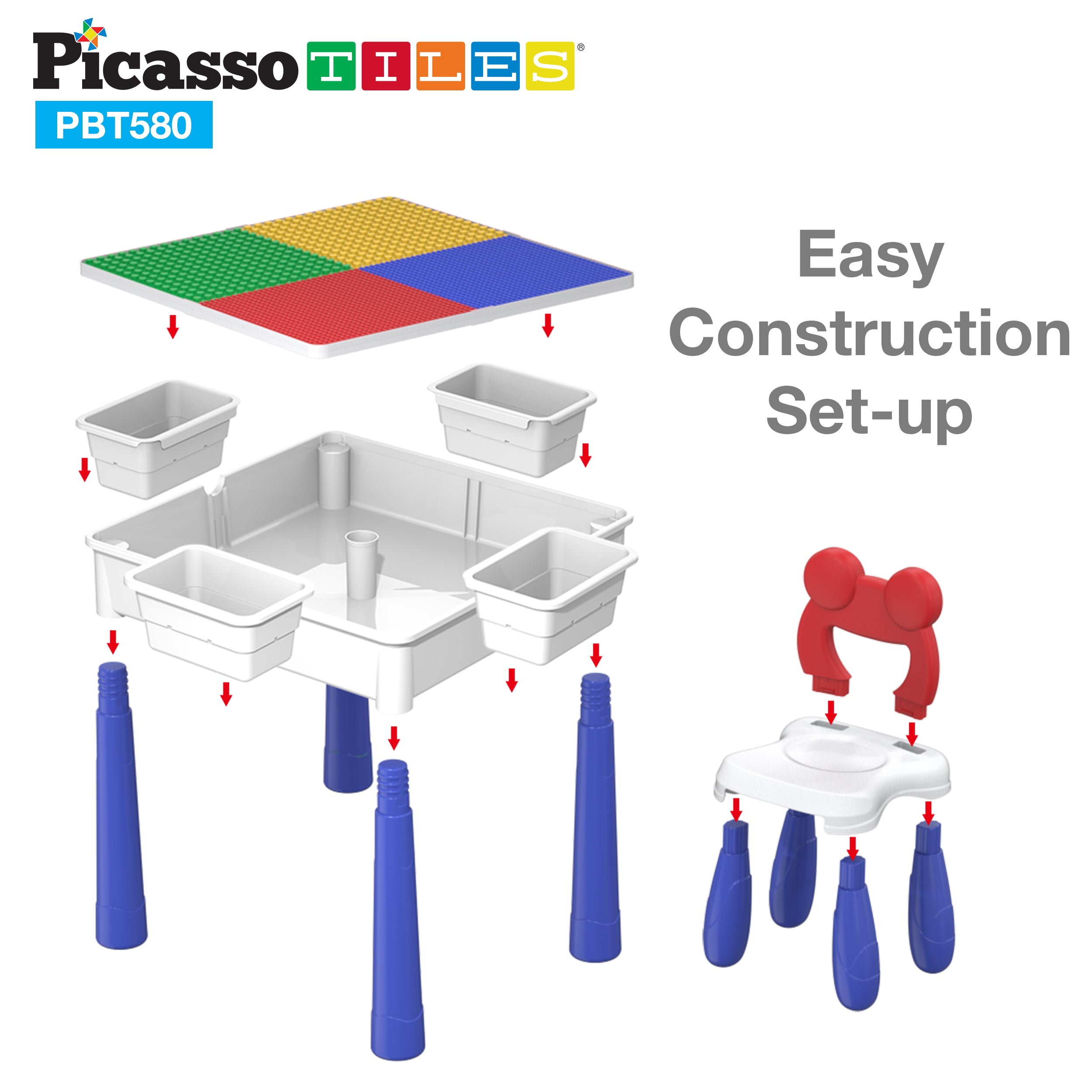 PicassoTiles Large Building Blocks Activity Center Table & Chair Set