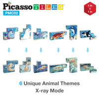 PicassoTiles 63pcs Sea Ocean Animal Magnetic Puzzle Cubes