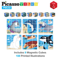 PicassoTiles 63pcs Sea Ocean Animal Magnetic Puzzle Cubes