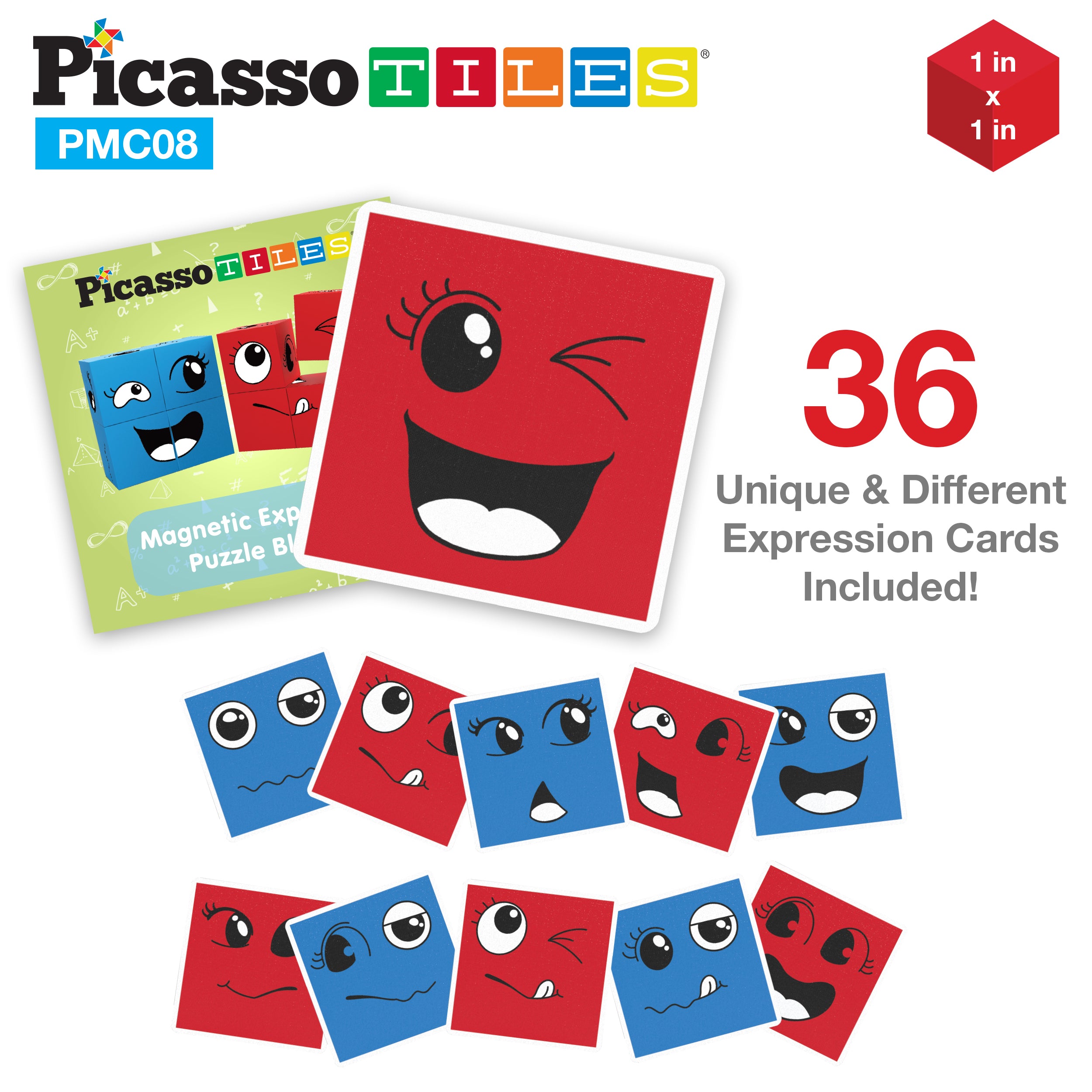 PicassoTiles Mix and Match 8 Piece Magnetic Emoticon Puzzle