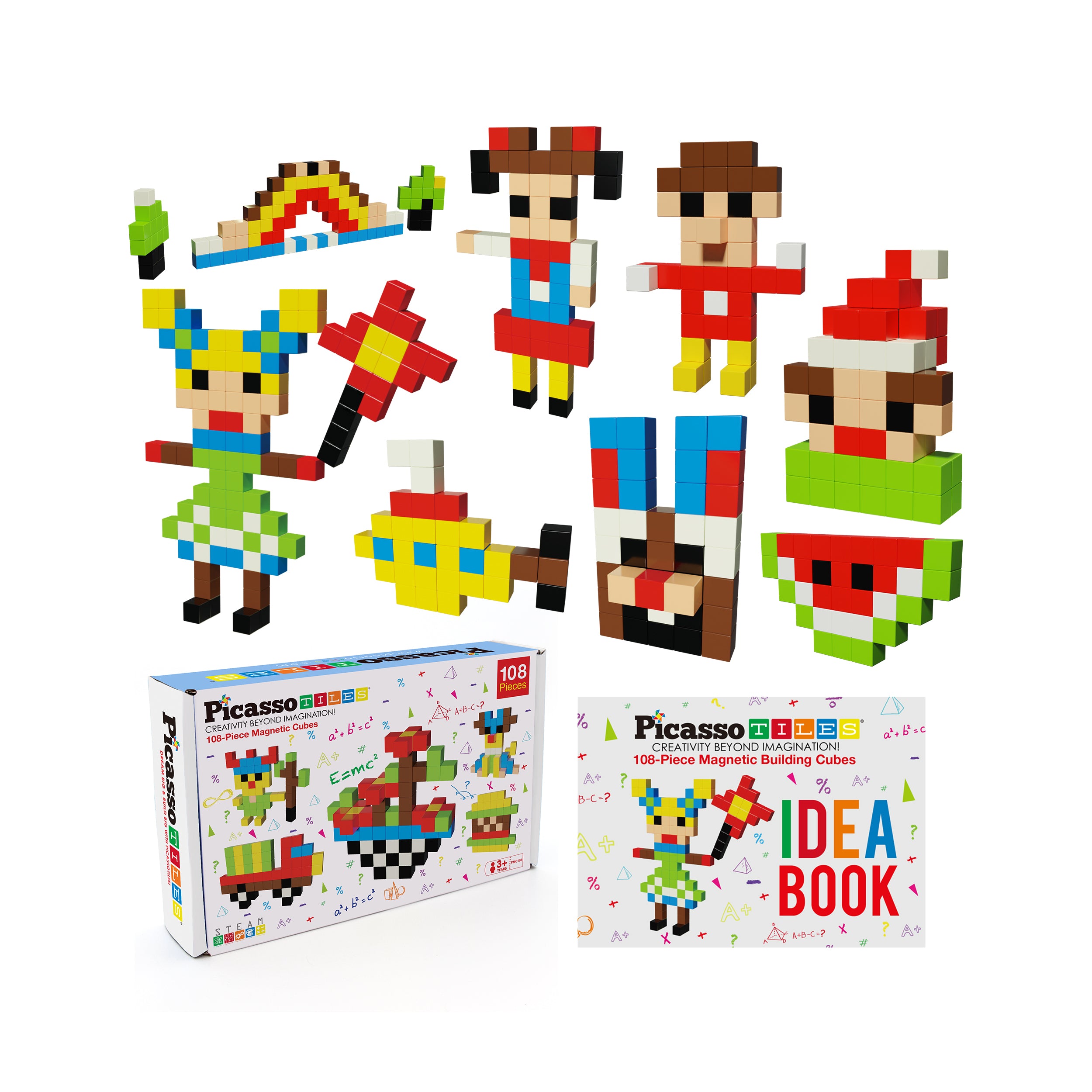 PicassoTiles Magnetic Puzzle Cubes 108 Pieces PMC108 with FREE Ideabook
