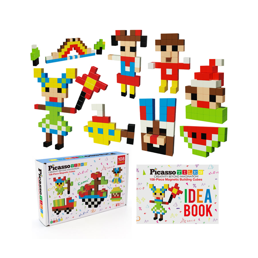 PicassoTiles Magnetic Puzzle Cubes 108 Pieces PMC108 with FREE Ideabook